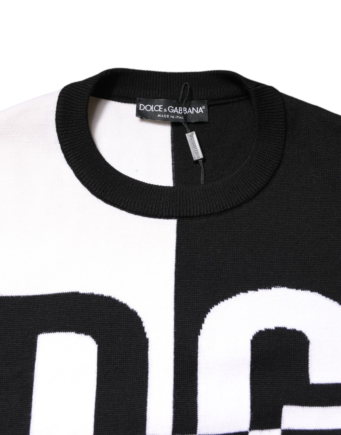 Dolce & Gabbana Black White Knit Logo Print Pullover Sweater Dolce & Gabbana