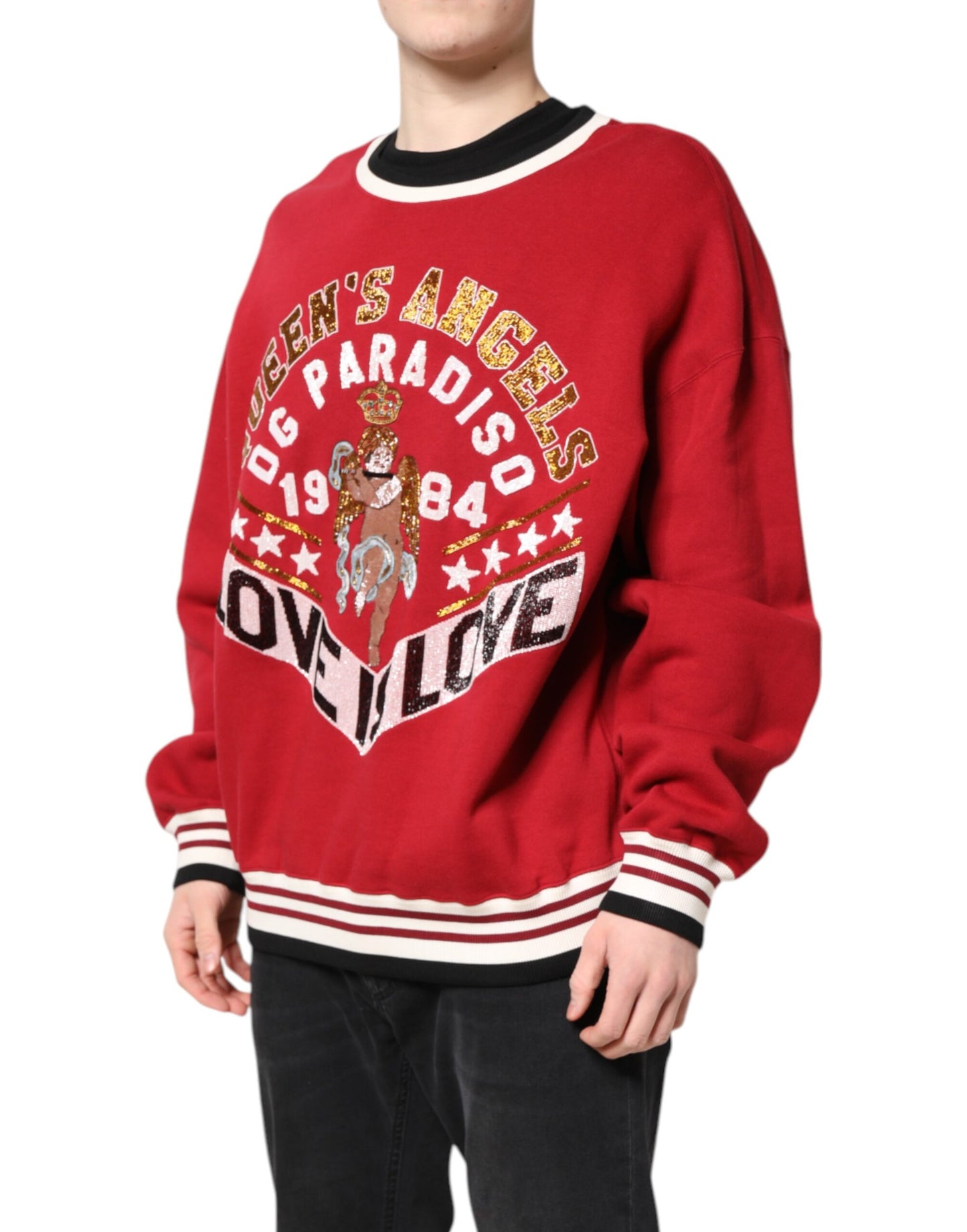 Dolce & Gabbana Red Sequin Knit Pullover Sweatshirt Sweater Dolce & Gabbana
