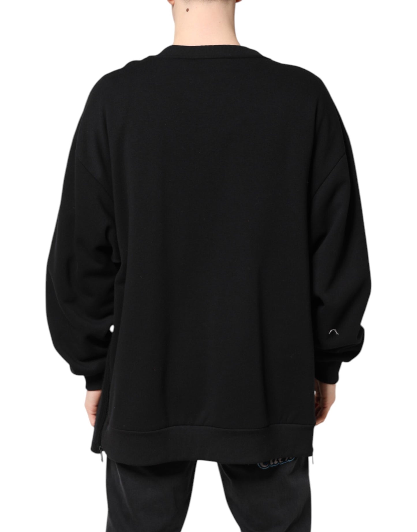 Dolce & Gabbana Black Cotton Logo Print Men Pullover Sweater Dolce & Gabbana