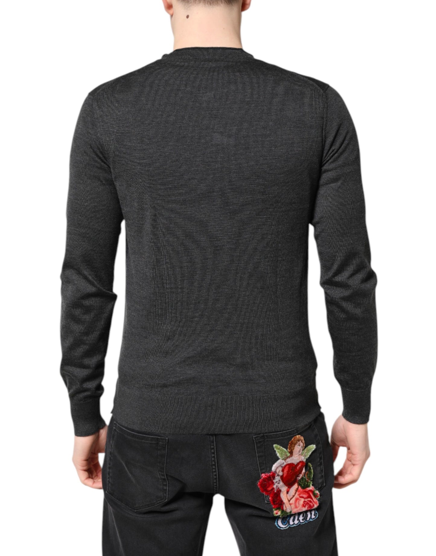 Dolce & Gabbana Gray Embroidery Knit Men Pullover Sweater Dolce & Gabbana