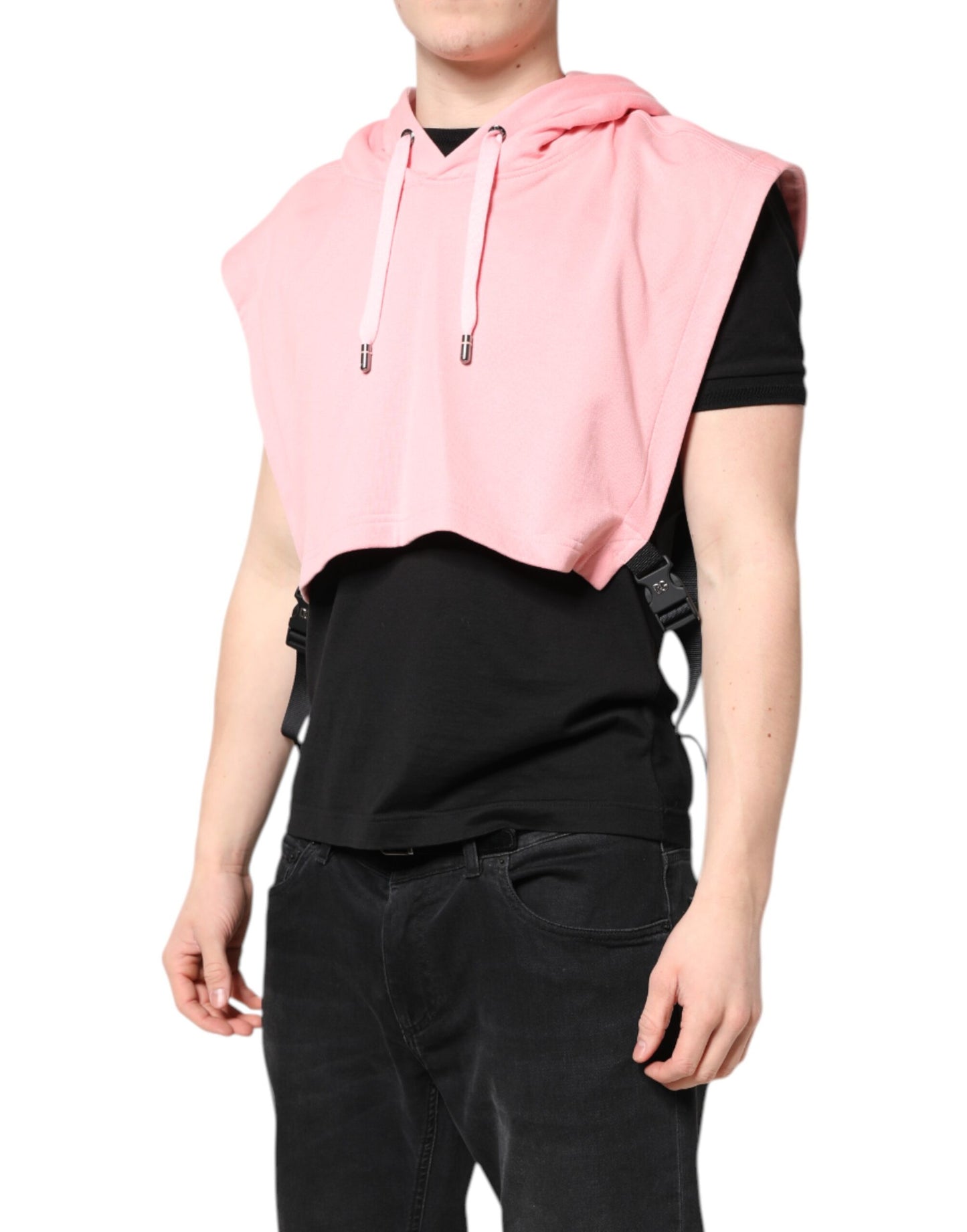 Dolce & Gabbana Pink Cotton Hooded Men Sportswear Vest Sweater Dolce & Gabbana