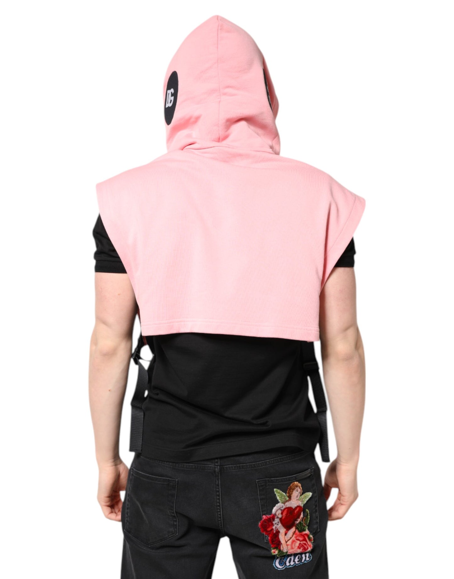 Dolce & Gabbana Pink Cotton Hooded Men Sportswear Vest Sweater Dolce & Gabbana