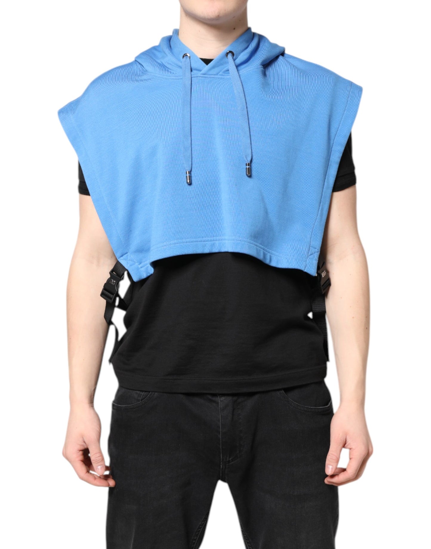 Dolce & Gabbana Blue Cotton Hooded Men Sportswear Vest Sweater Dolce & Gabbana