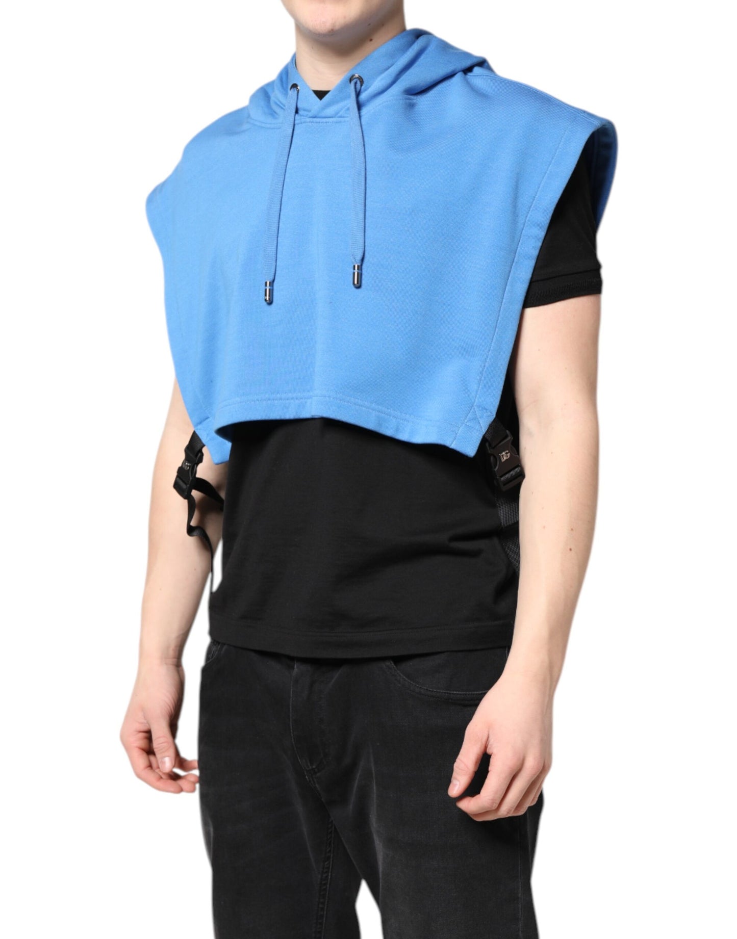Dolce & Gabbana Blue Cotton Hooded Men Sportswear Vest Sweater Dolce & Gabbana