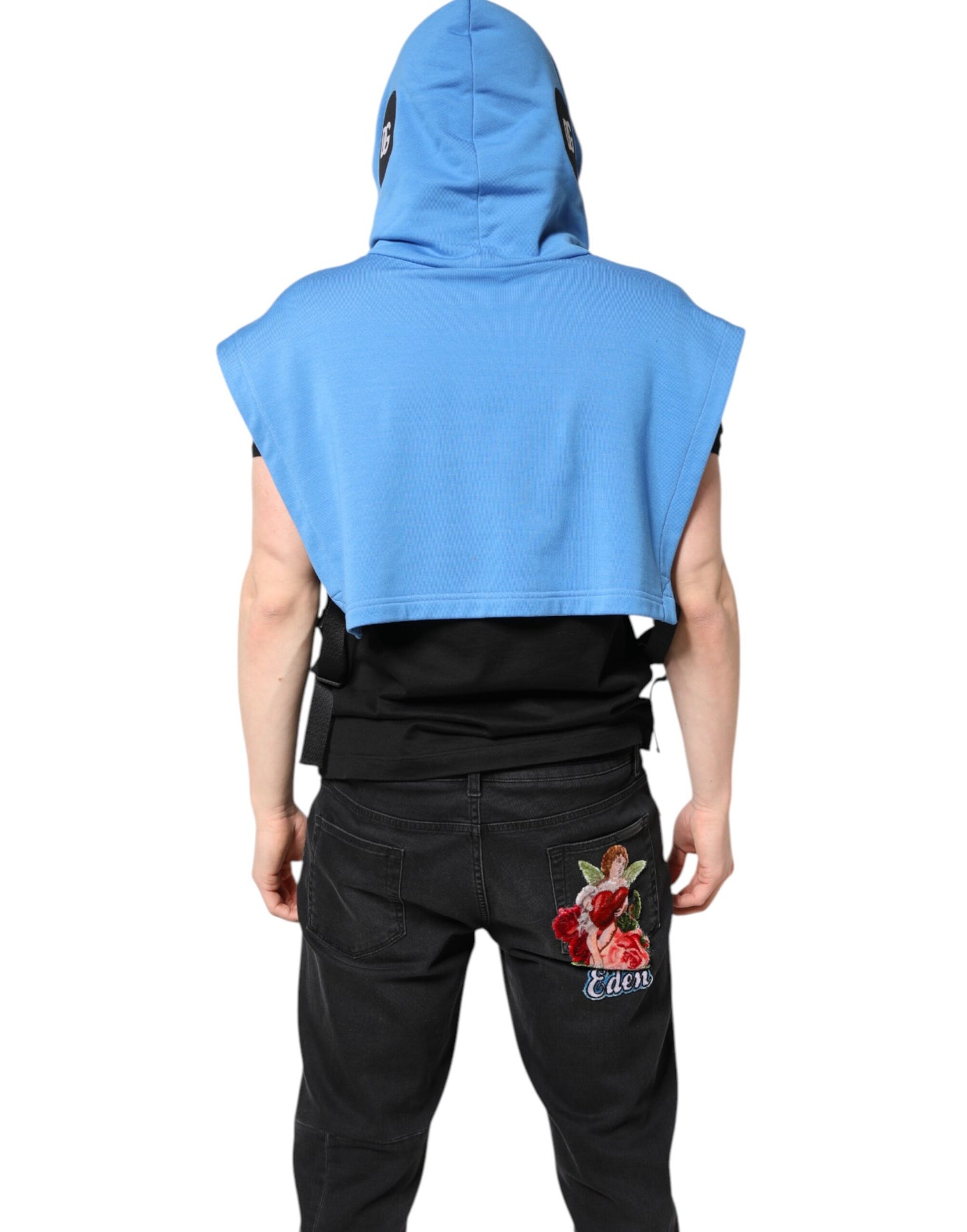 Dolce & Gabbana Blue Cotton Hooded Men Sportswear Vest Sweater Dolce & Gabbana