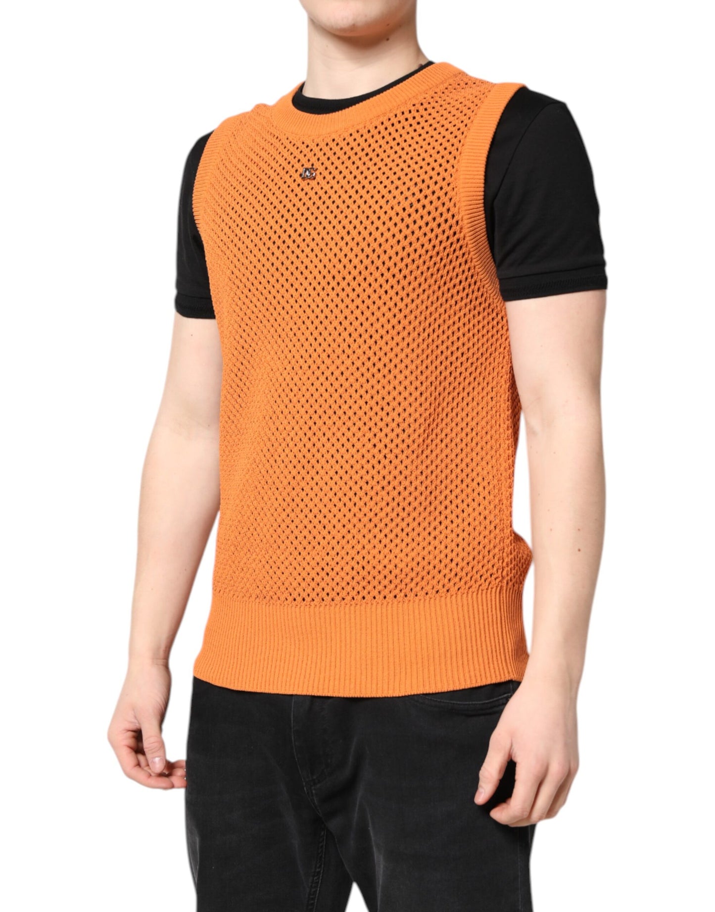Dolce & Gabbana Orange Cashmere Round Neck Sleeveless T-shirt Dolce & Gabbana