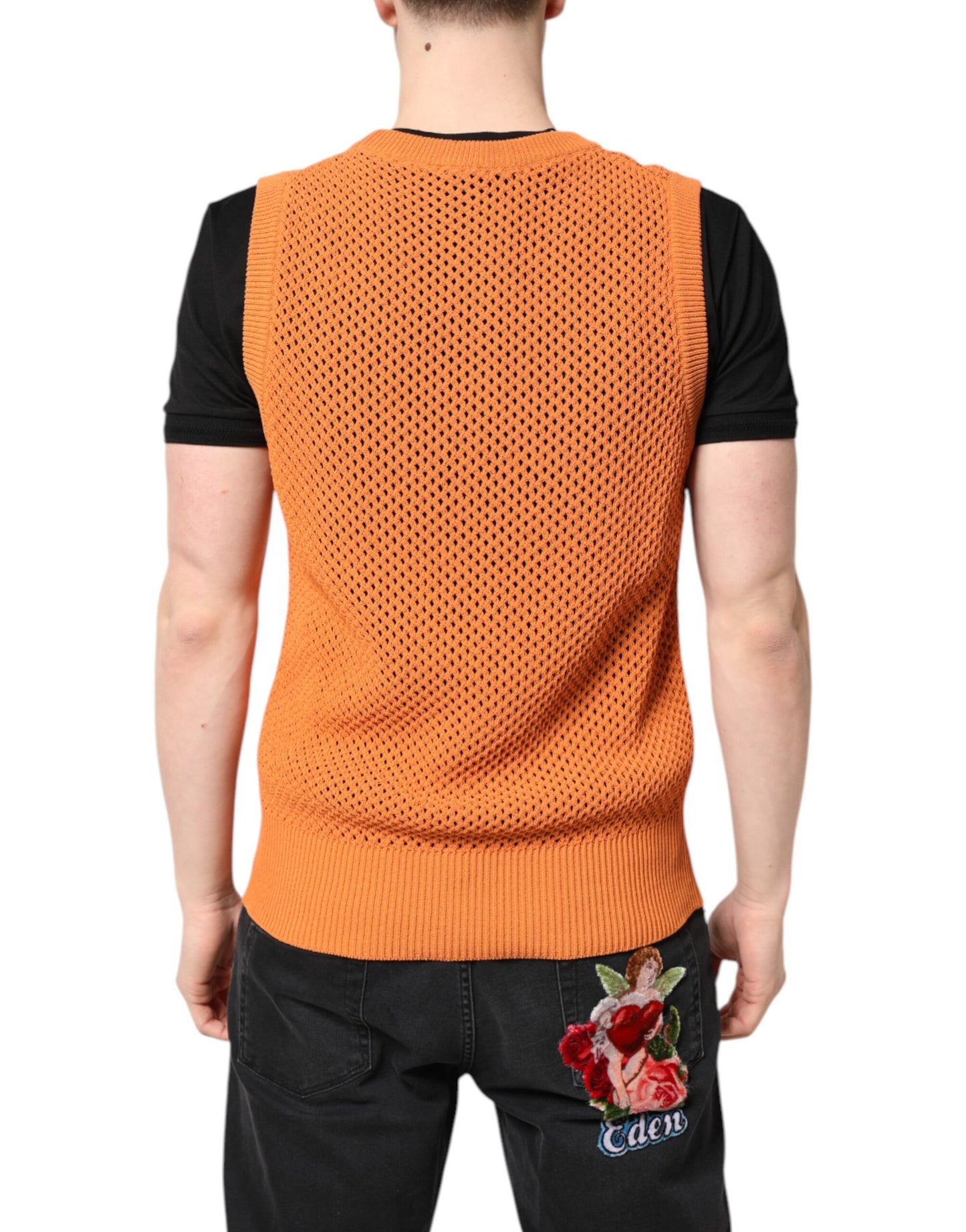 Dolce & Gabbana Orange Cashmere Round Neck Sleeveless T-shirt Dolce & Gabbana