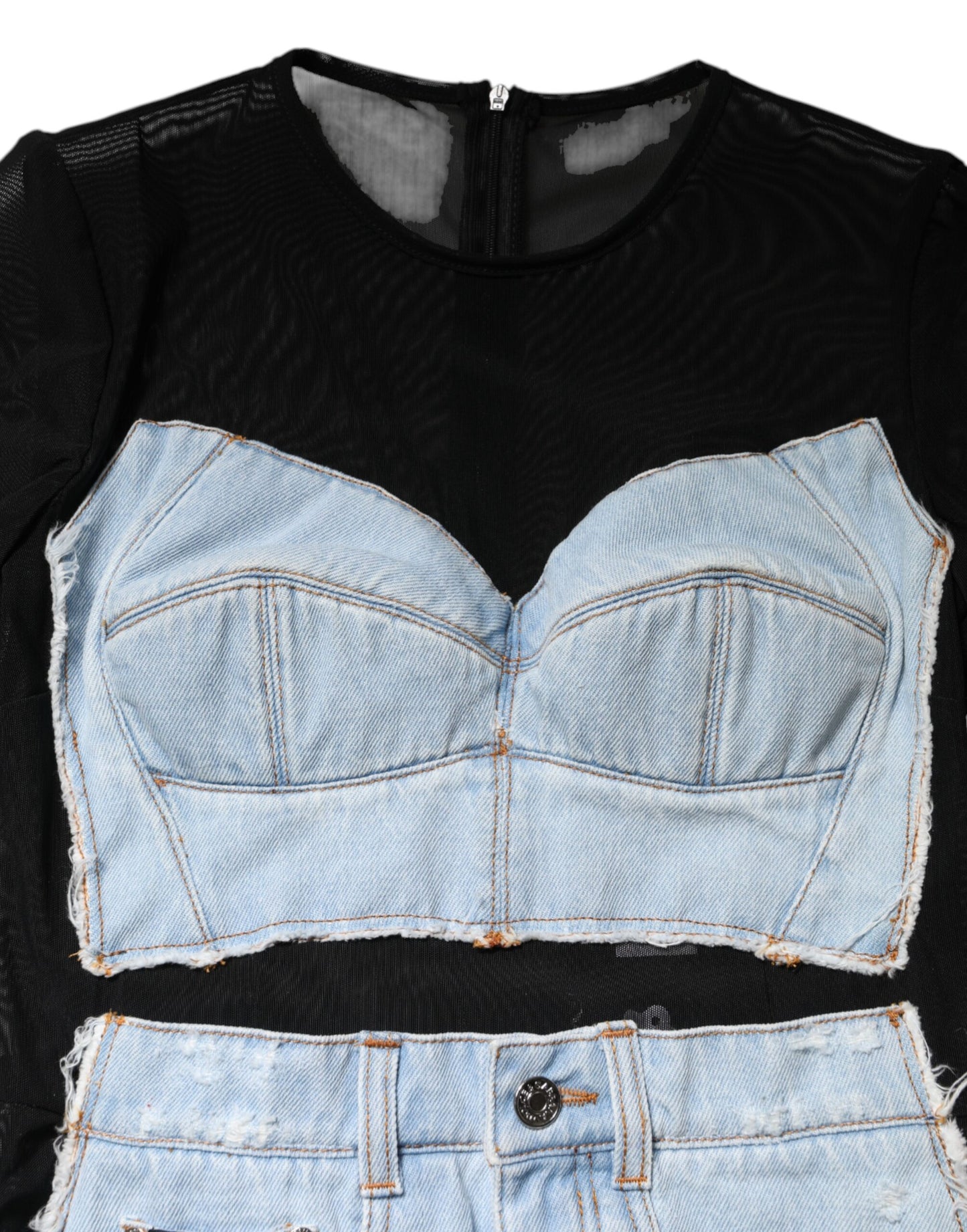 Dolce & Gabbana Black Blue Long Sleeves Denim Mini Dress Dolce & Gabbana