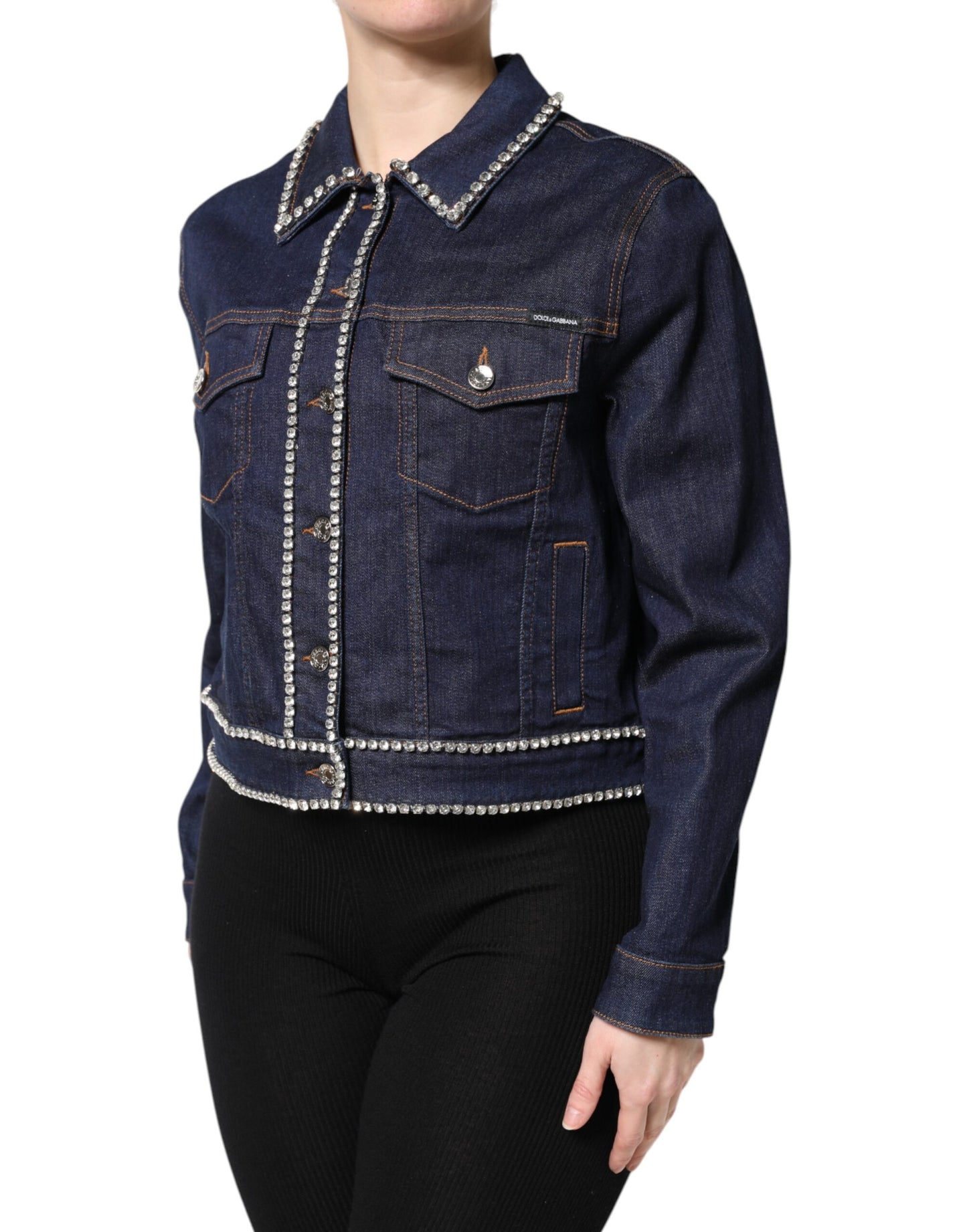 Dolce & Gabbana Blue Denim Cotton Crystal Embellished Jacket Dolce & Gabbana