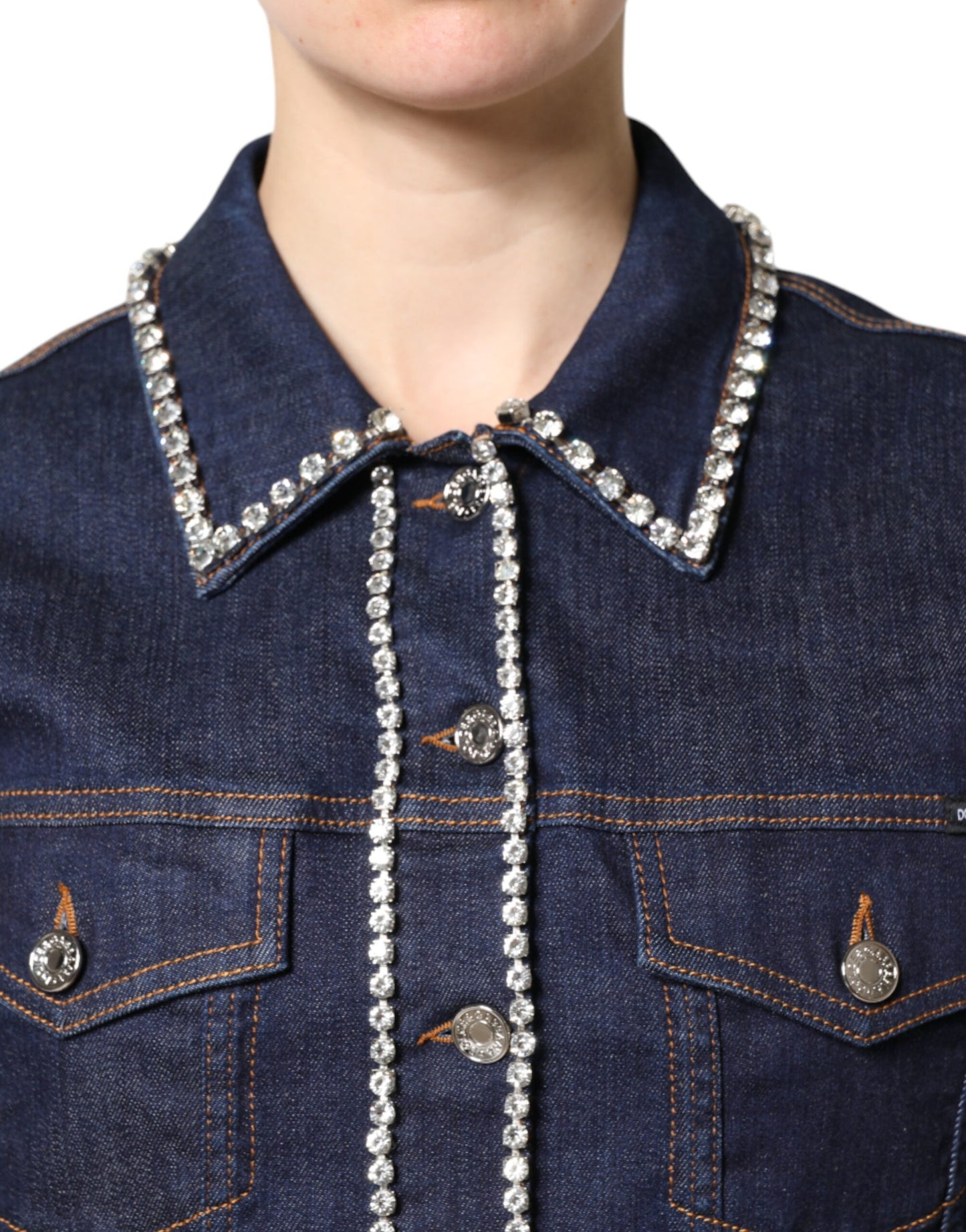 Dolce & Gabbana Blue Denim Cotton Crystal Embellished Jacket Dolce & Gabbana