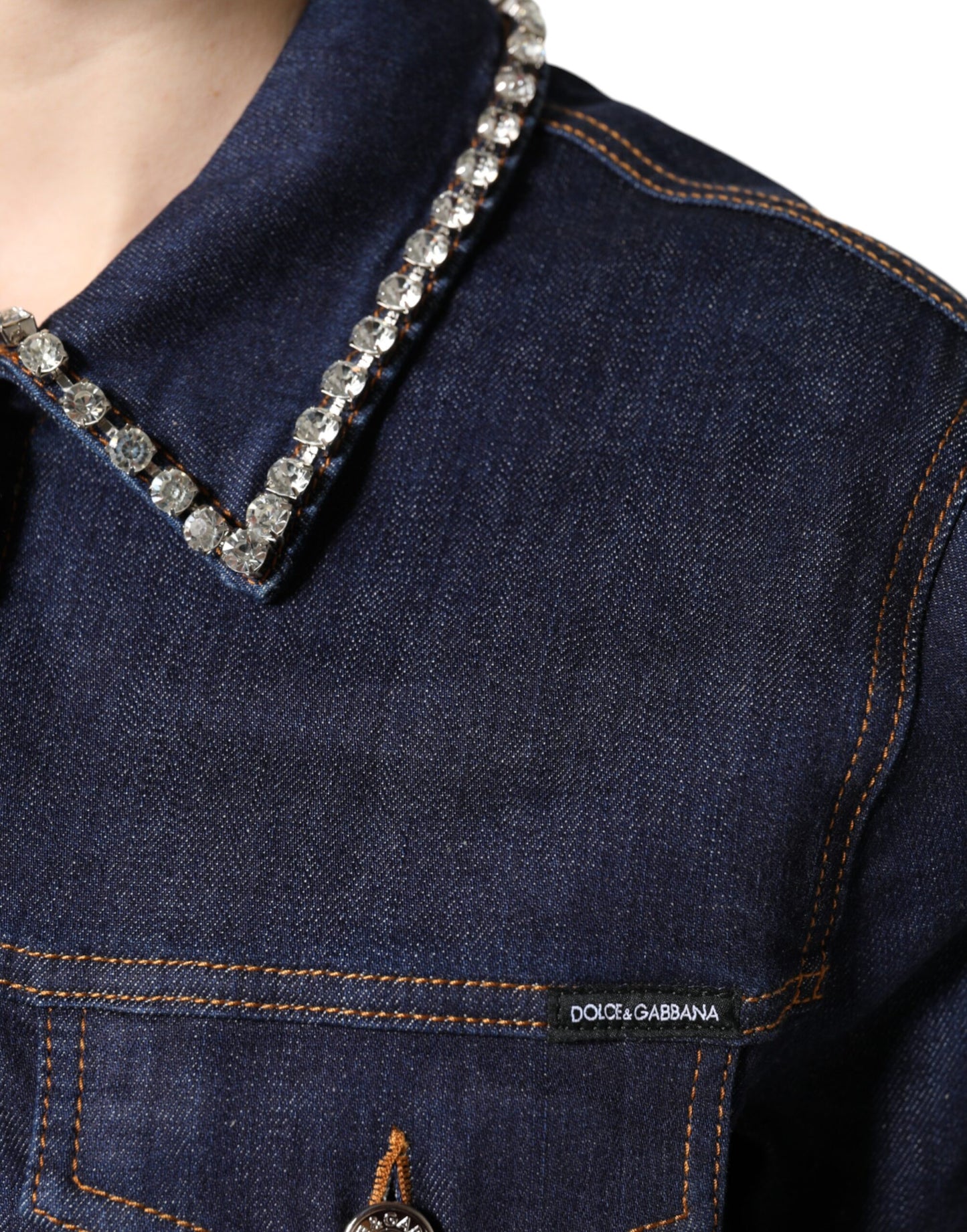Dolce & Gabbana Blue Denim Cotton Crystal Embellished Jacket Dolce & Gabbana