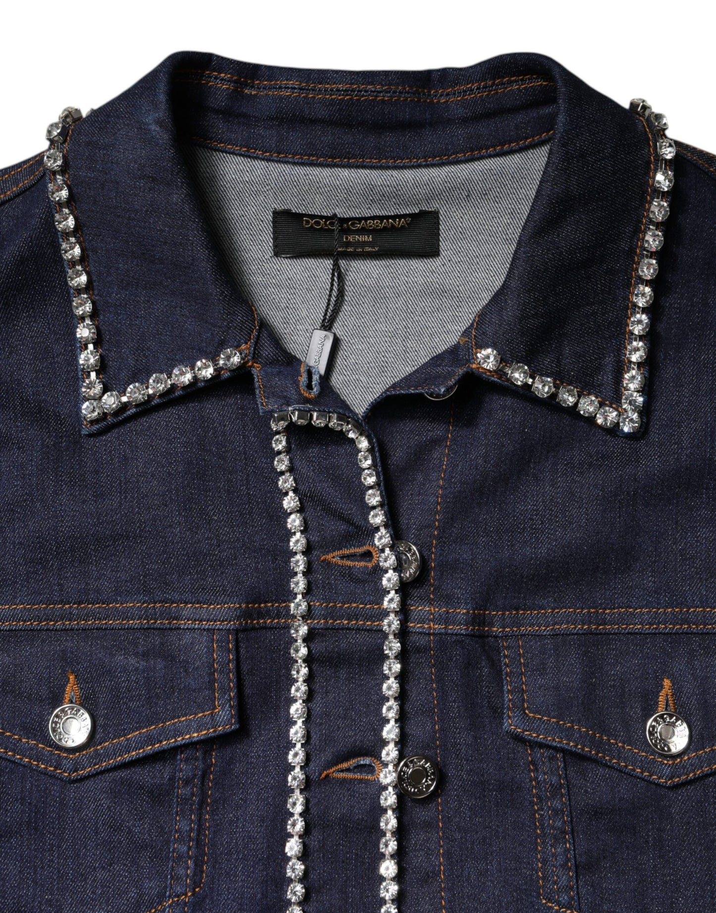 Dolce & Gabbana Blue Denim Cotton Crystal Embellished Jacket Dolce & Gabbana