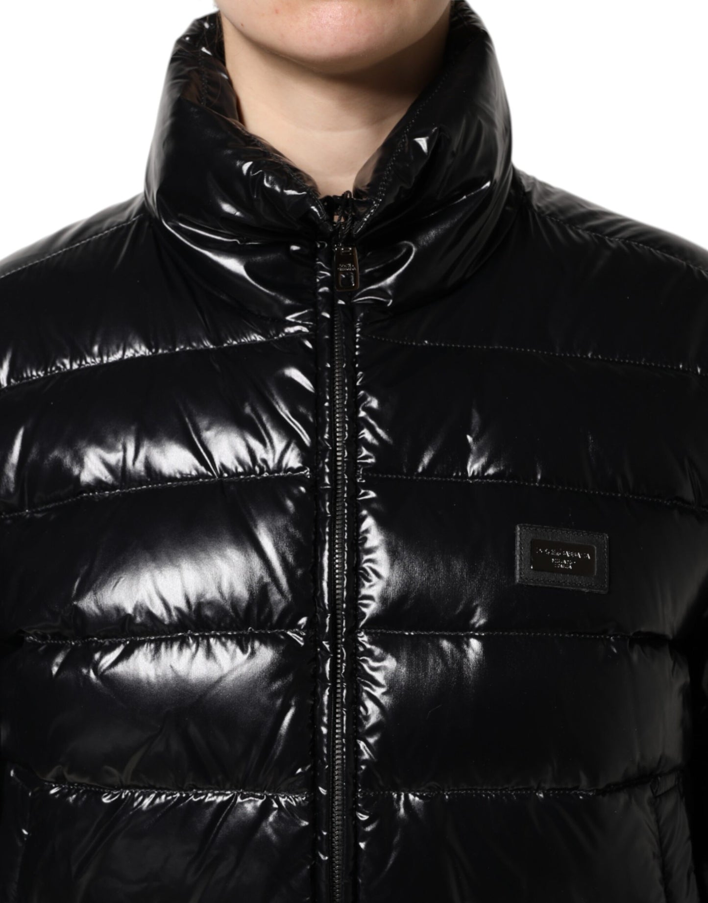 Dolce & Gabbana Black Logo Plaque Full Zip Puffer Jacket Dolce & Gabbana