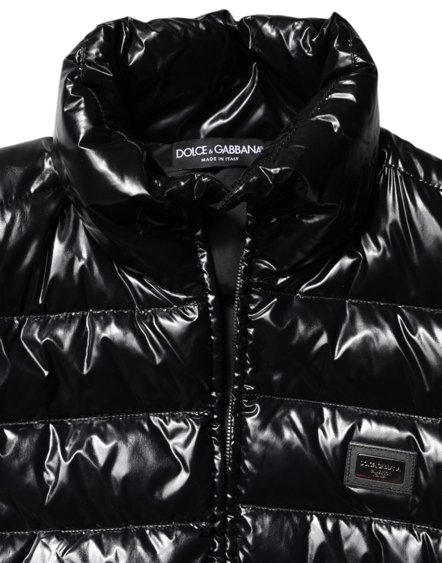 Dolce & Gabbana Black Logo Plaque Full Zip Puffer Jacket Dolce & Gabbana