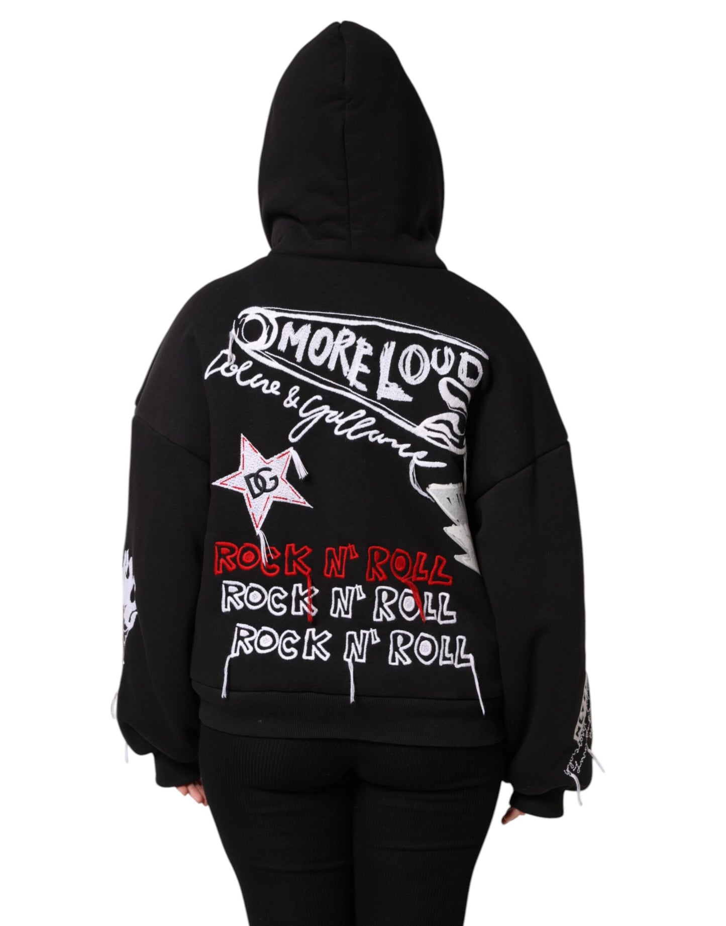 Dolce & Gabbana Black Embroidered Full Zip Hooded Jacket Dolce & Gabbana