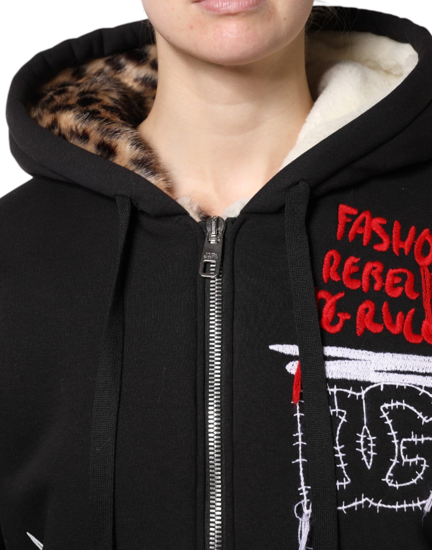 Dolce & Gabbana Black Embroidered Full Zip Hooded Jacket Dolce & Gabbana