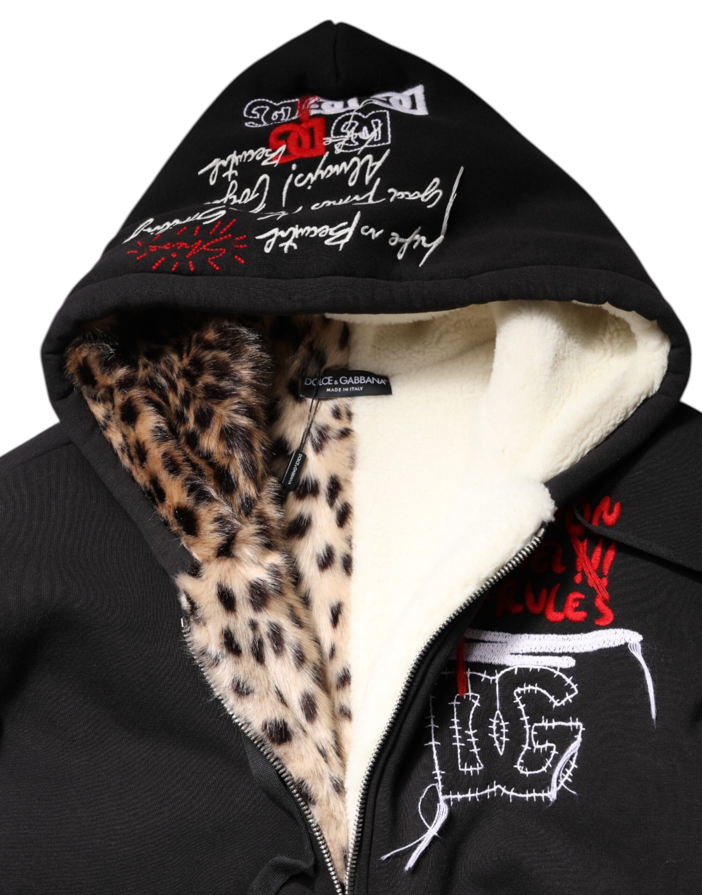 Dolce & Gabbana Black Embroidered Full Zip Hooded Jacket Dolce & Gabbana