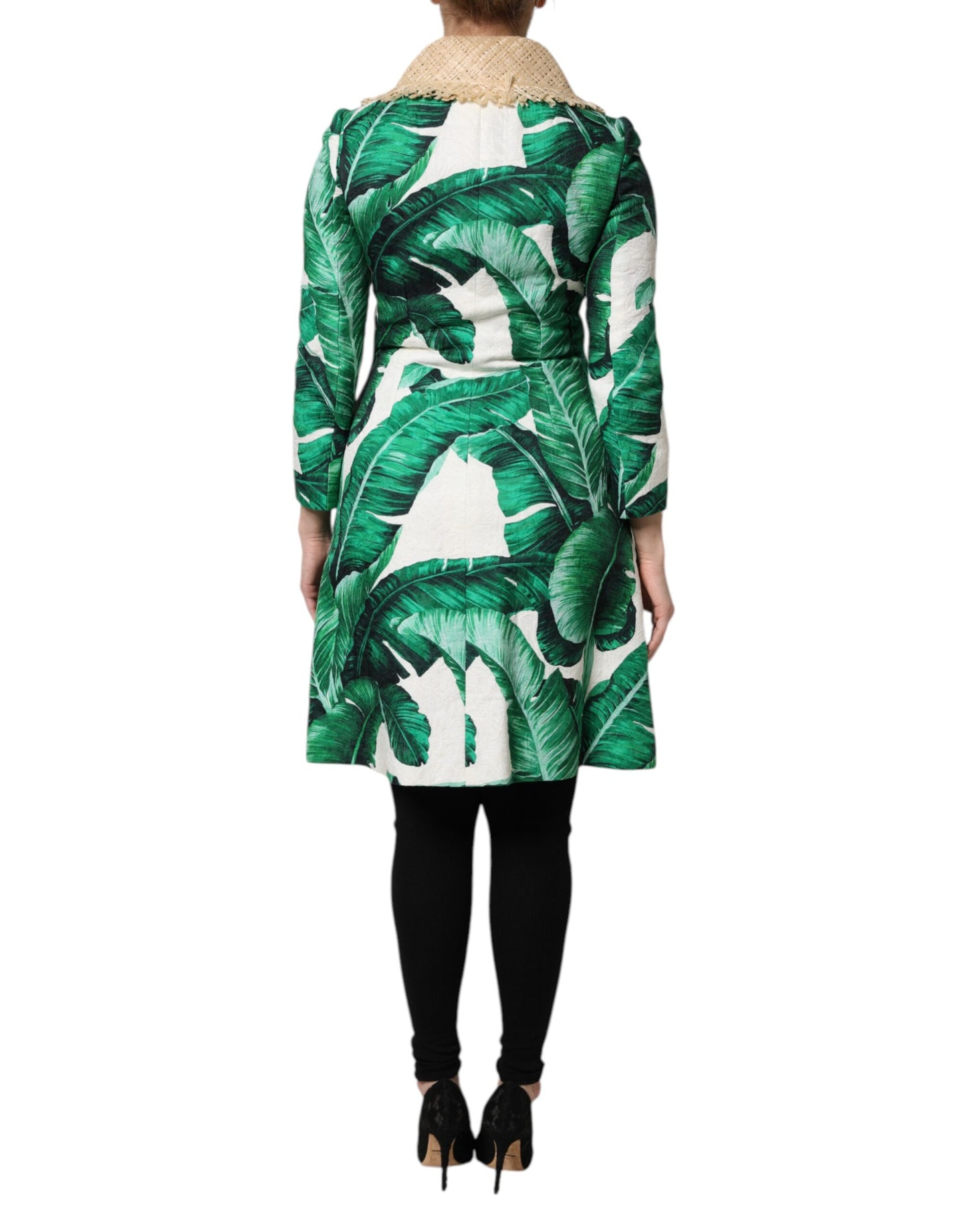 Dolce & Gabbana Multicolor Leaf Print Embellished Trenchcoat Jacket Dolce & Gabbana