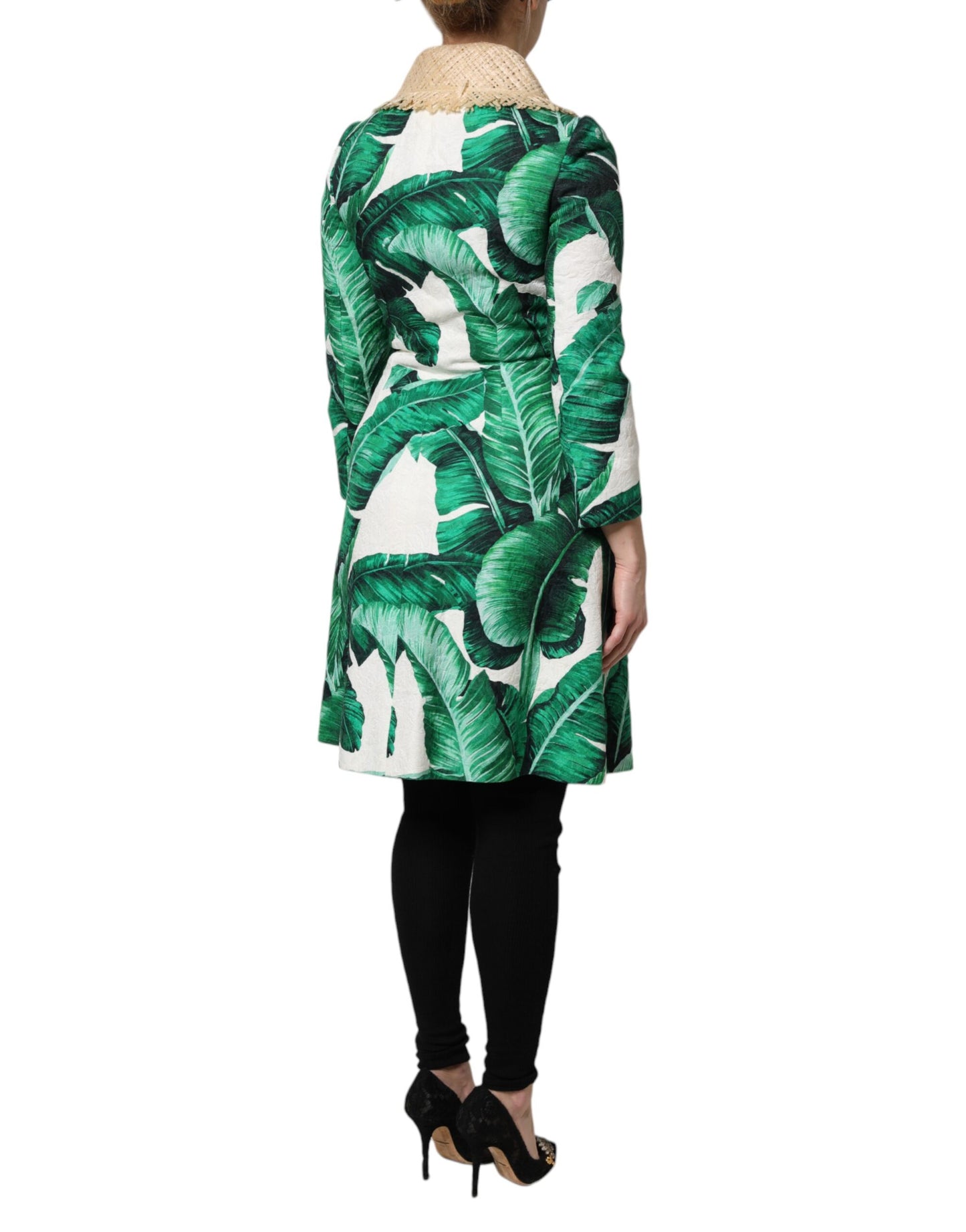 Dolce & Gabbana Multicolor Leaf Print Embellished Trenchcoat Jacket Dolce & Gabbana