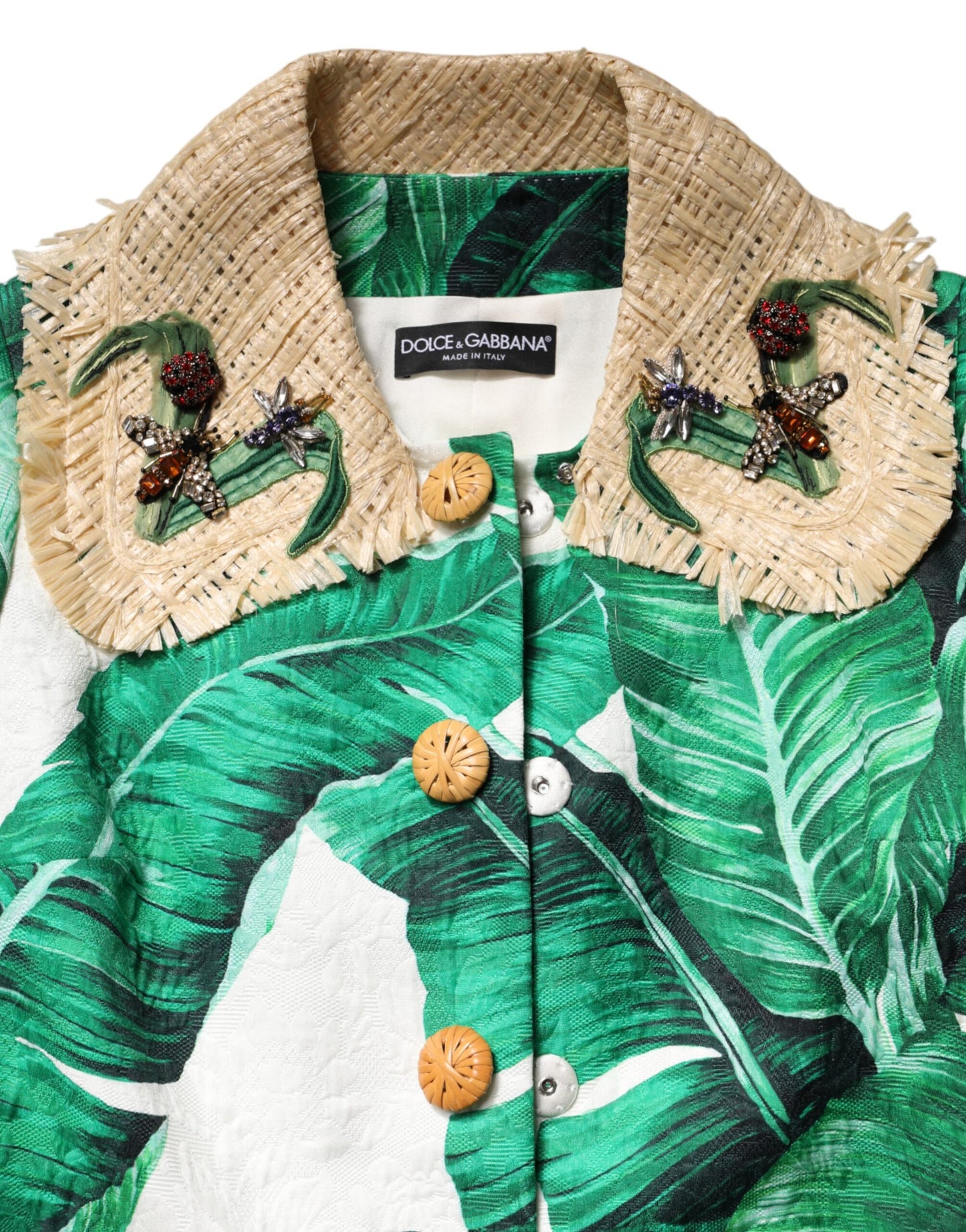 Dolce & Gabbana Multicolor Leaf Print Embellished Trenchcoat Jacket Dolce & Gabbana