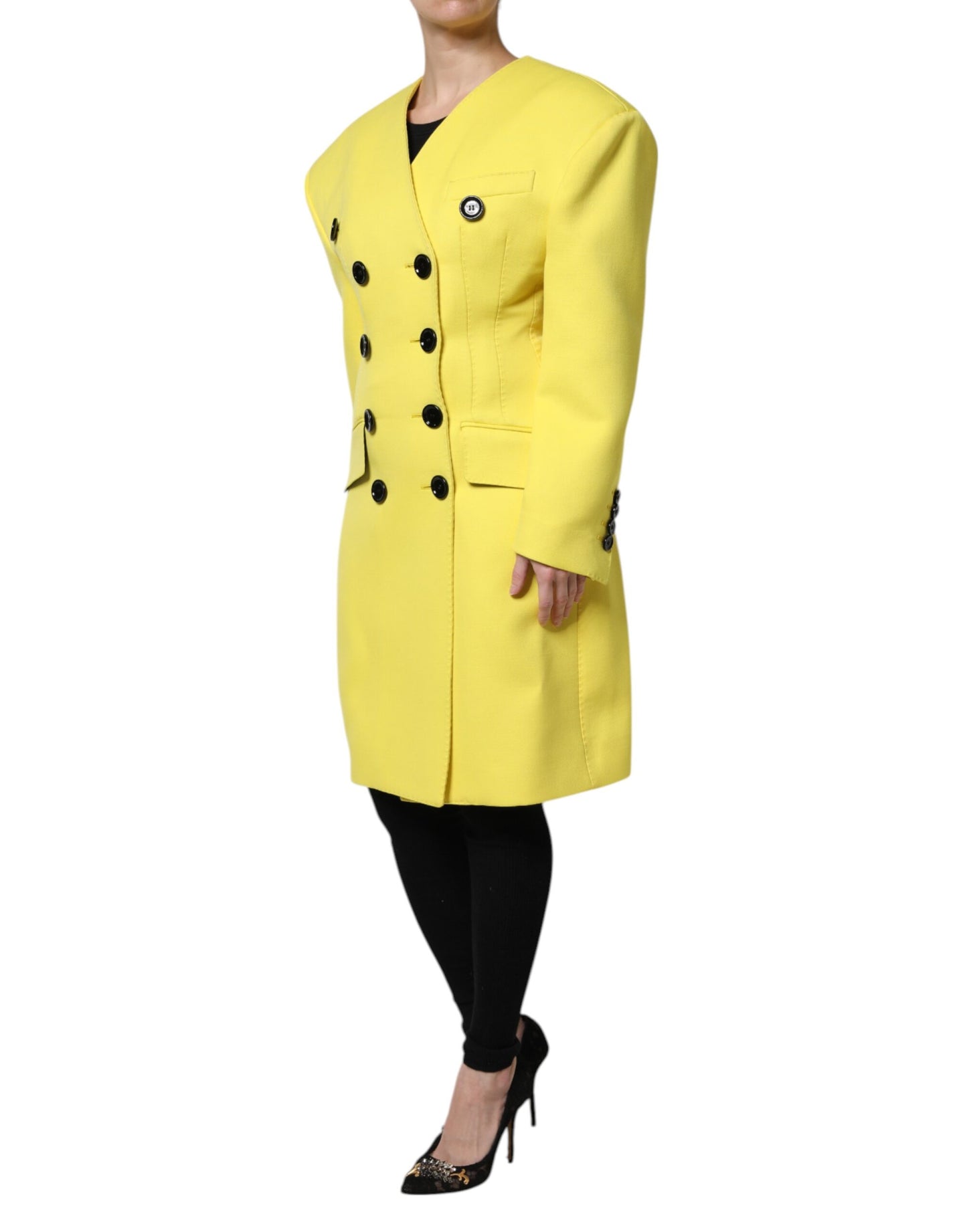 Dolce & Gabbana Yellow Double Breasted Trench Coat Jacket Dolce & Gabbana