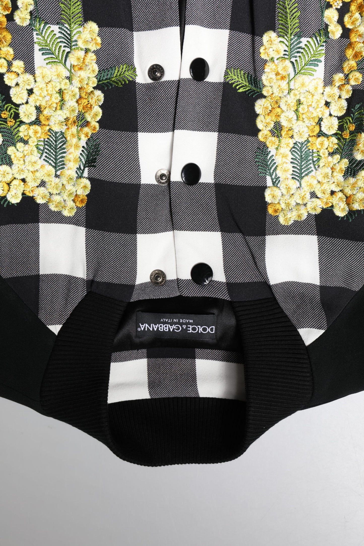 Dolce & Gabbana Black White Check Floral Button Down Jacket Dolce & Gabbana