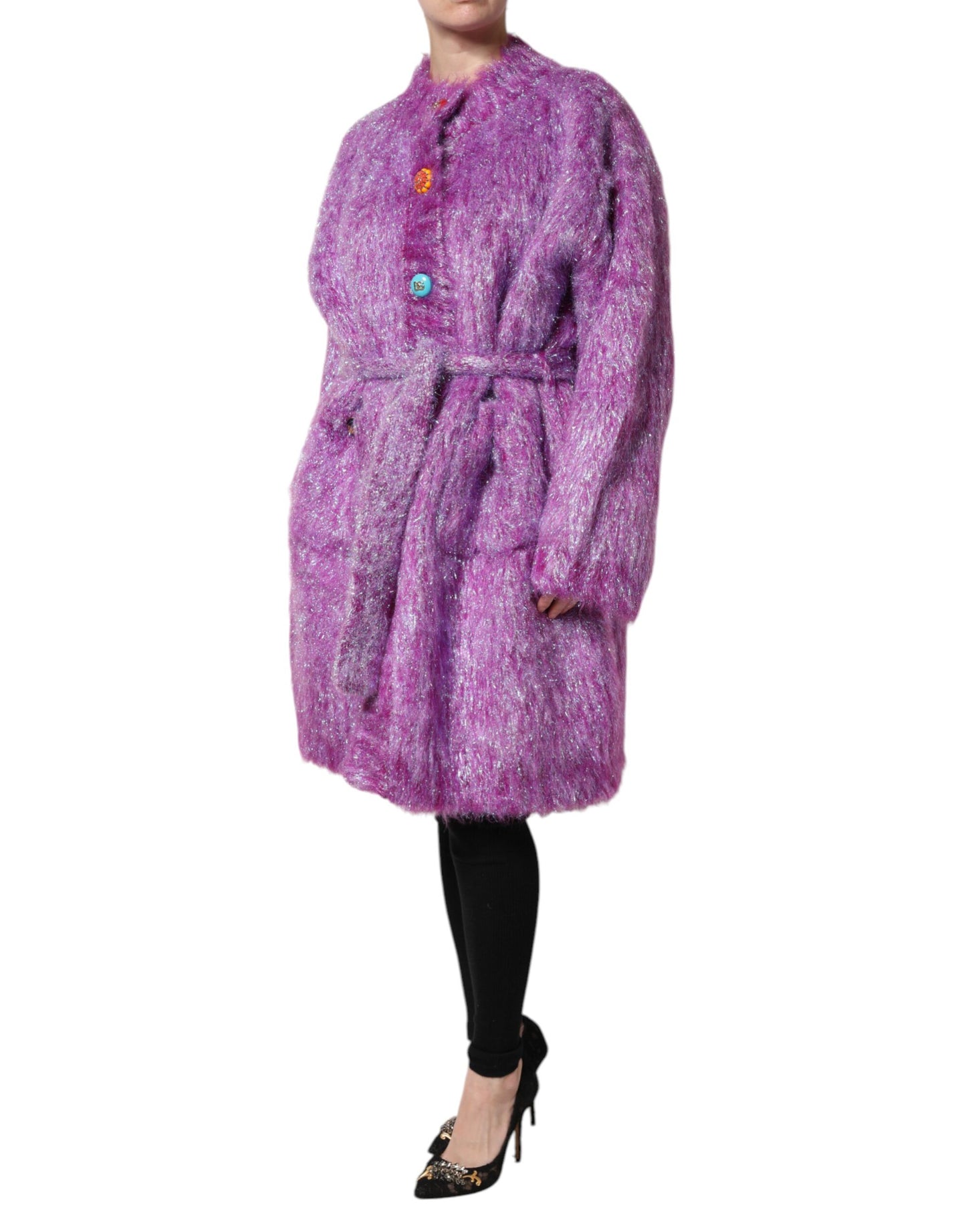 Dolce & Gabbana Purple Button Embellished Trench Coat Jacket Dolce & Gabbana