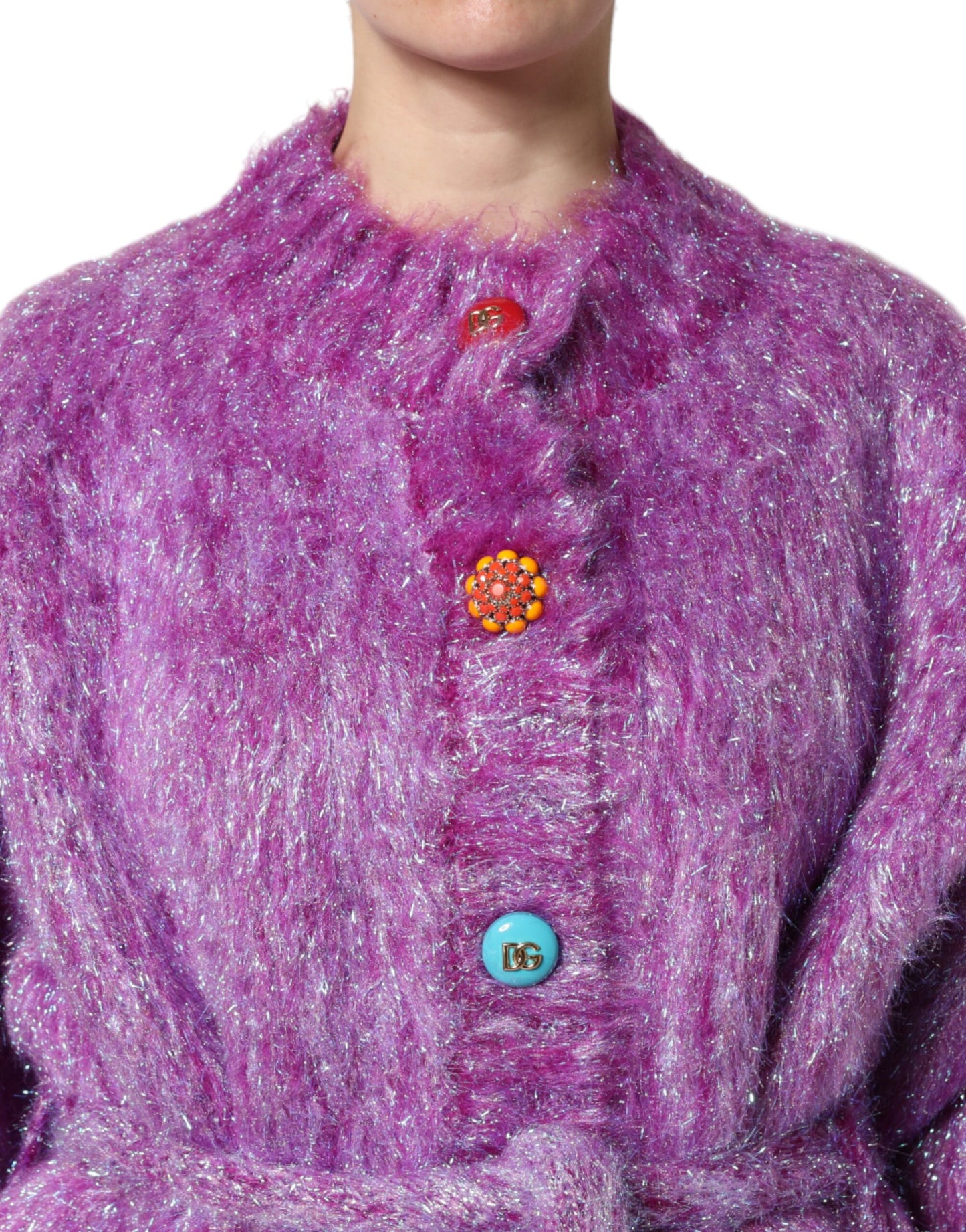 Dolce & Gabbana Purple Button Embellished Trench Coat Jacket Dolce & Gabbana