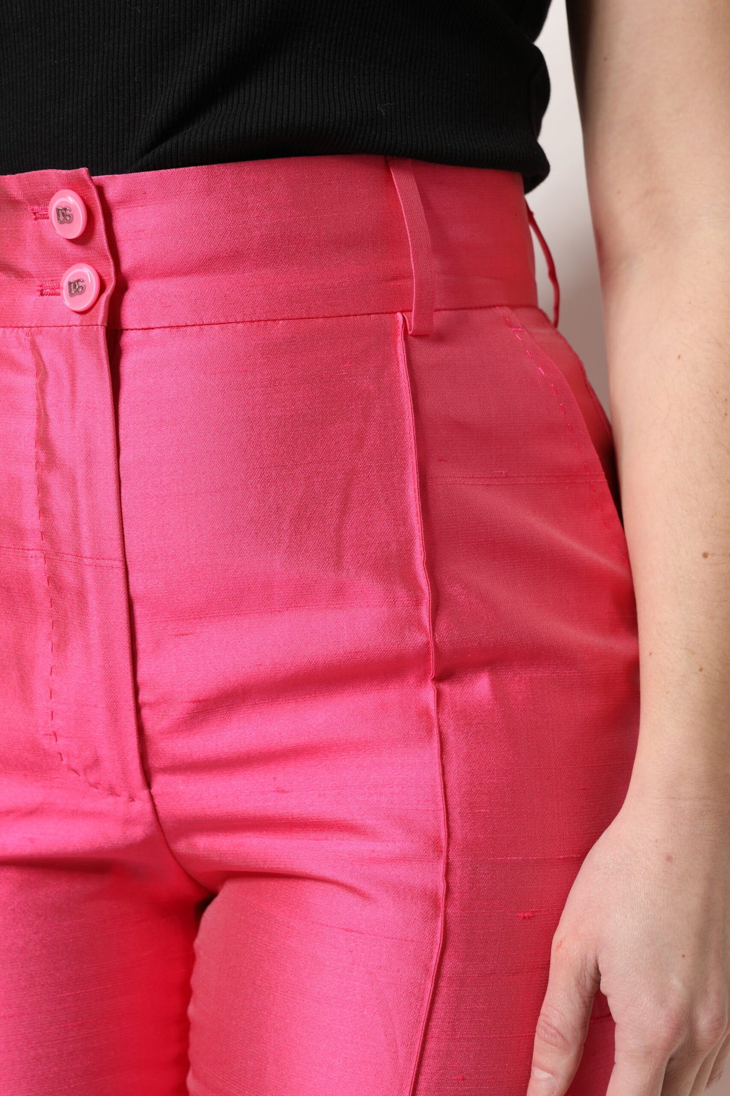 Dolce & Gabbana Pink Silk High Waist Tapered Pants Dolce & Gabbana