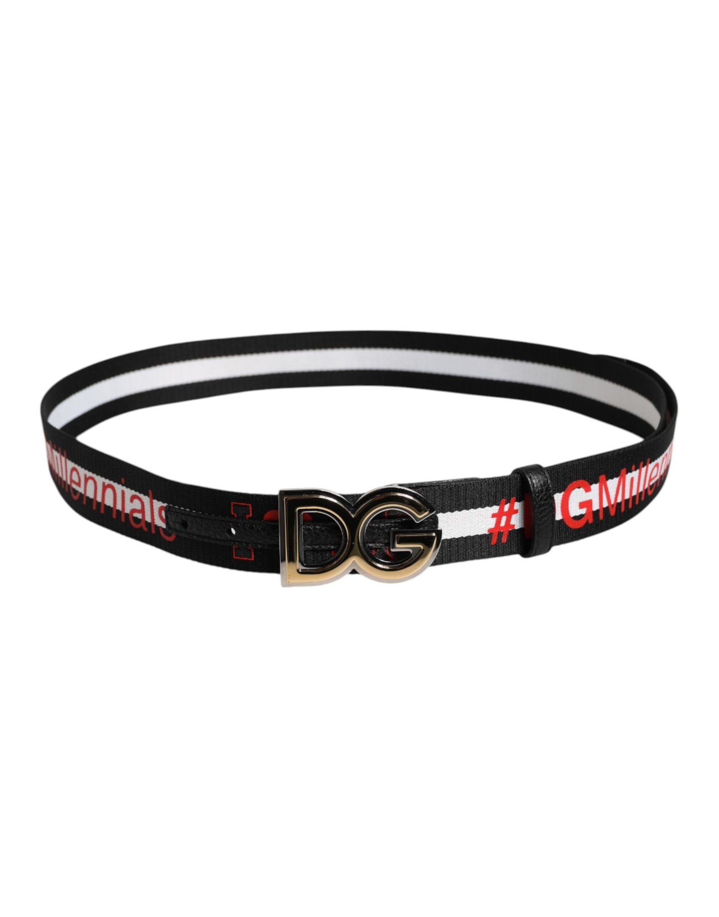 Dolce & Gabbana Black Cotton Logo Print DG Buckle Belt Dolce & Gabbana
