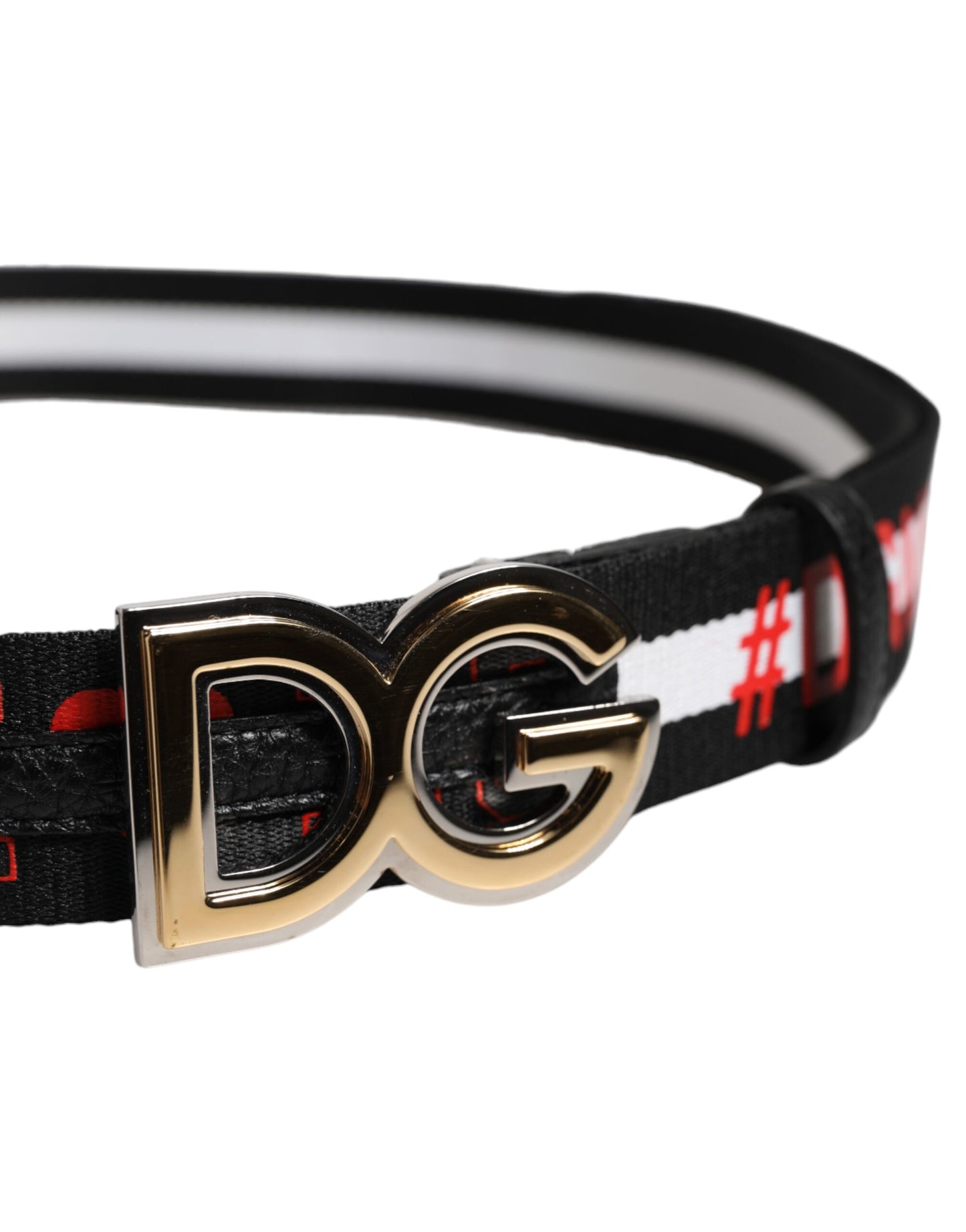 Dolce & Gabbana Black Cotton Logo Print DG Buckle Belt Dolce & Gabbana
