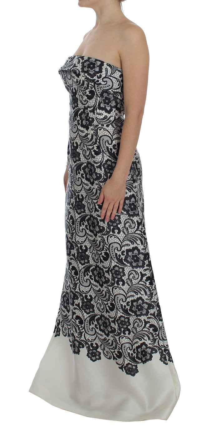 Dolce & Gabbana White Floral Lace Silk Corset Maxi Dress Dolce & Gabbana