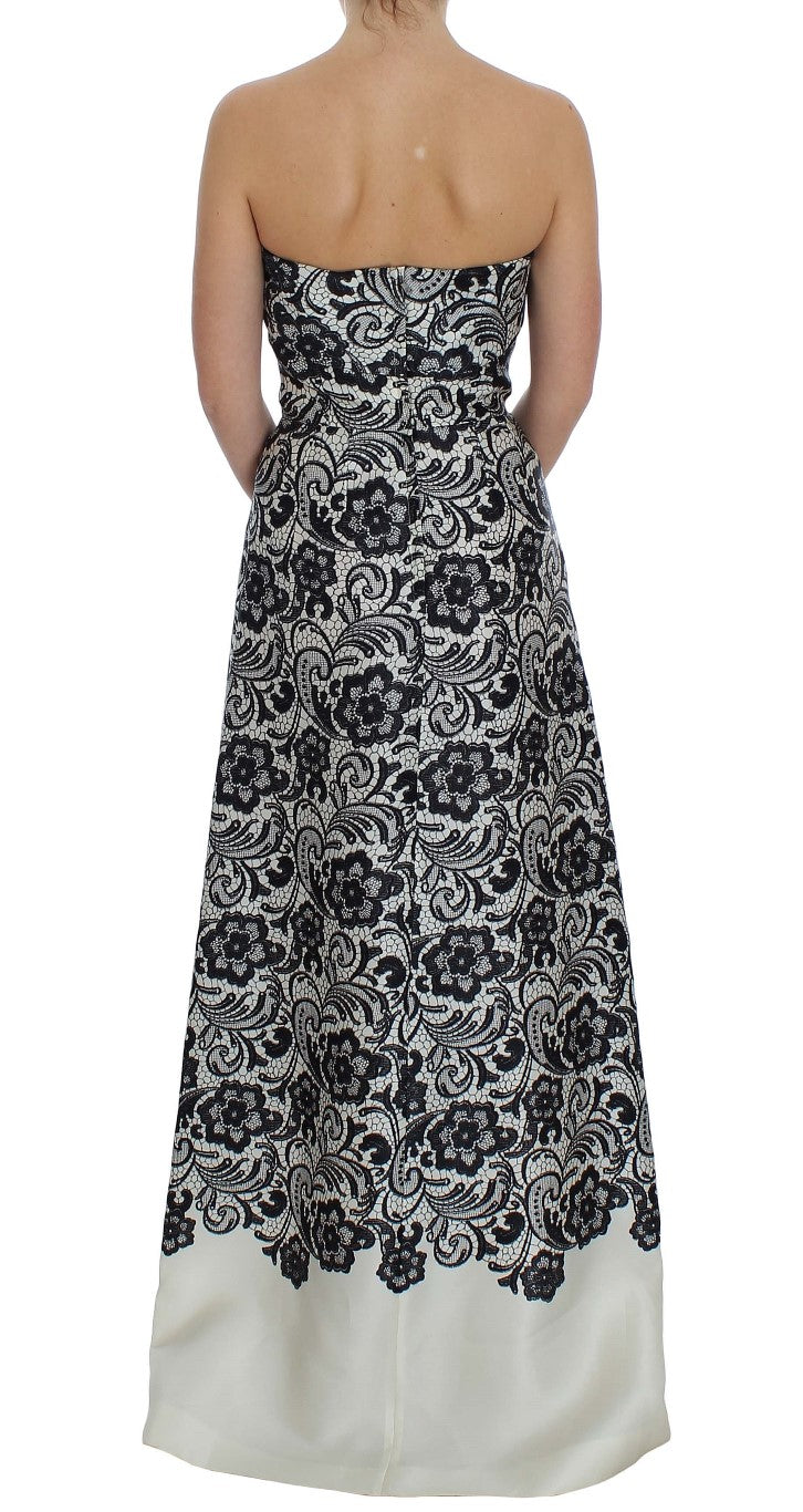 Dolce & Gabbana White Floral Lace Silk Corset Maxi Dress Dolce & Gabbana