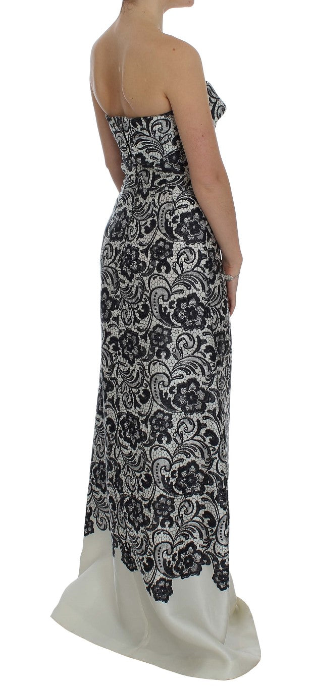 Dolce & Gabbana White Floral Lace Silk Corset Maxi Dress Dolce & Gabbana