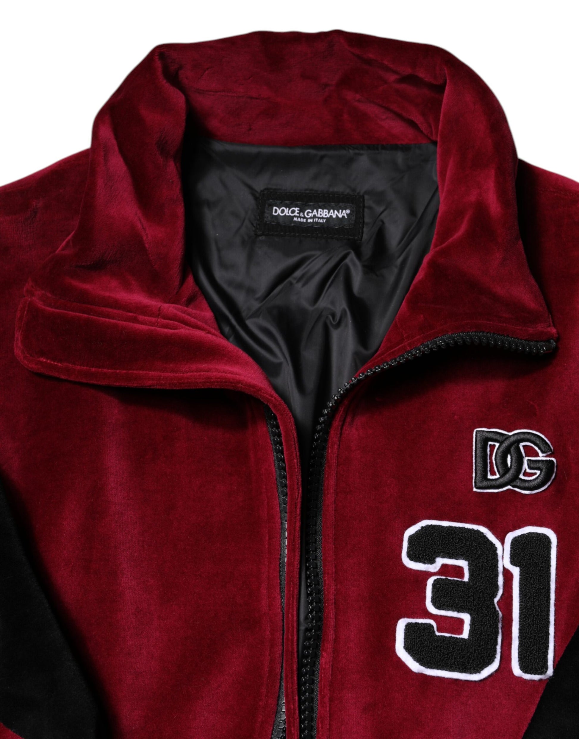 Dolce & Gabbana Red Black Cotton Logo FullZip Bomber Jacket Dolce & Gabbana