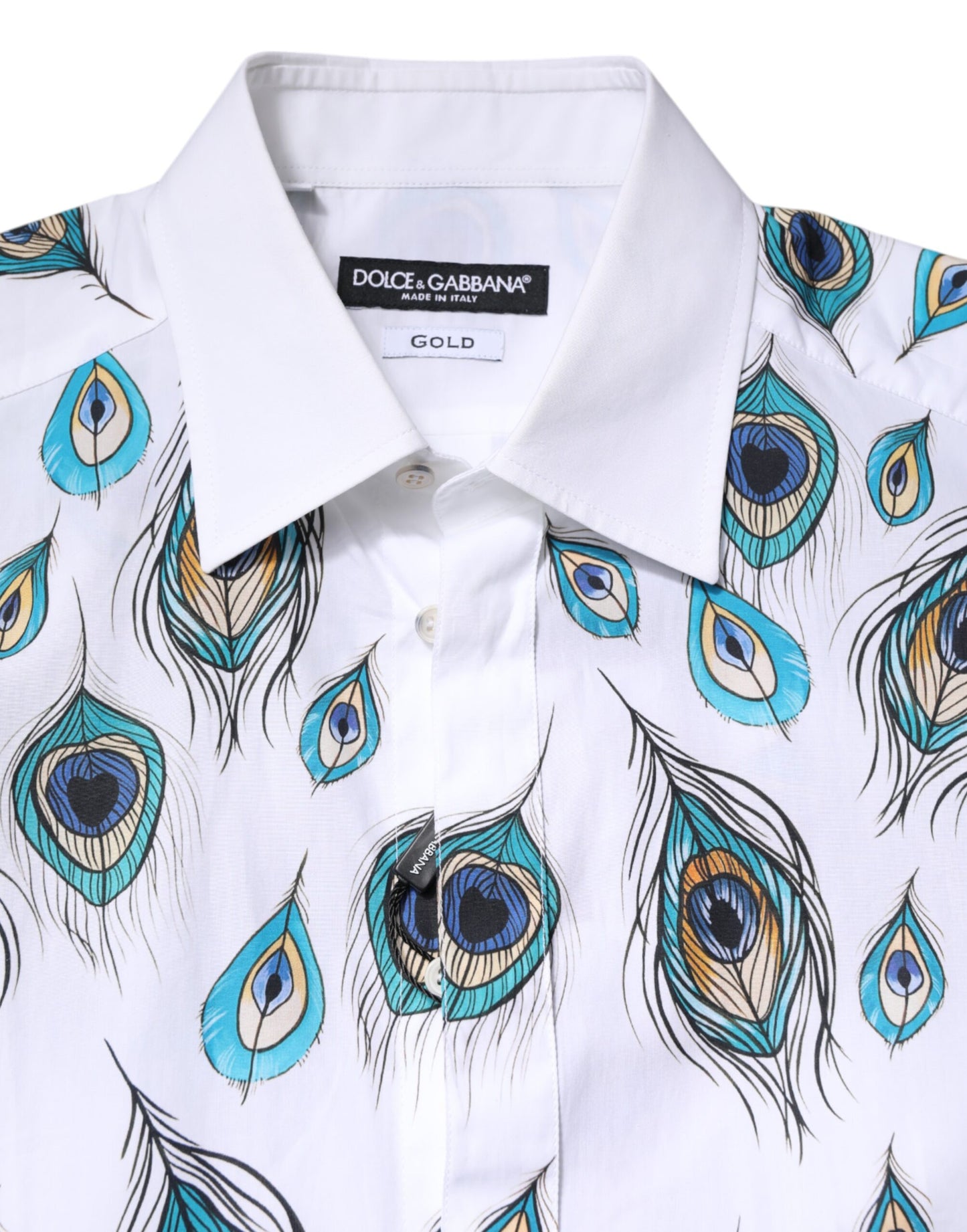 Dolce & Gabbana White Cotton Feather Print GOLD Dress Shirt Dolce & Gabbana