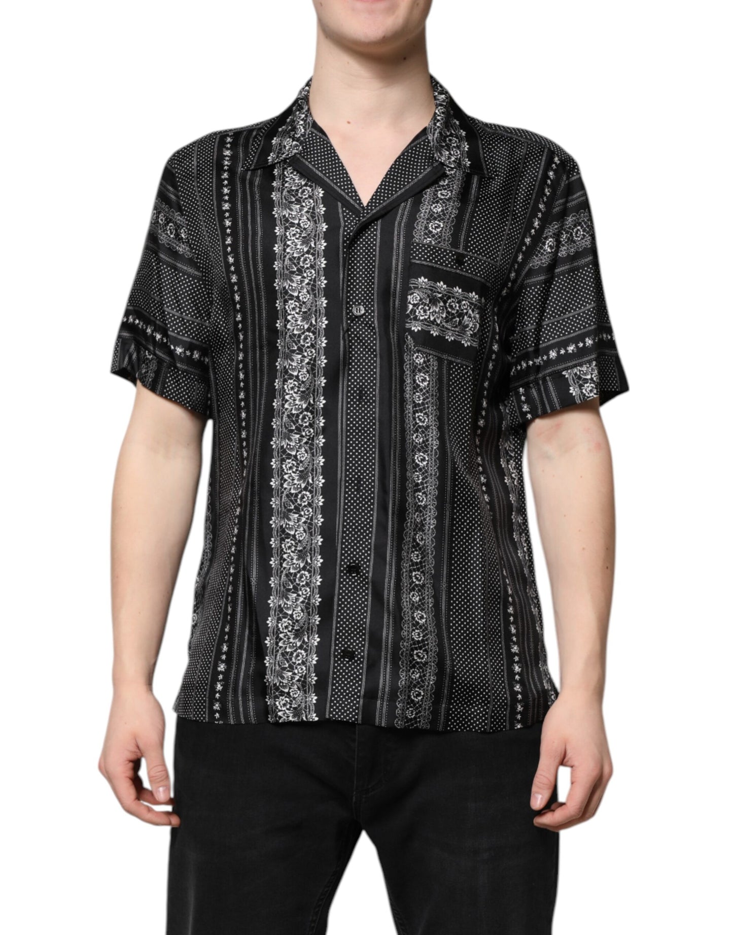 Dolce & Gabbana Black Silk Floral Print Short Sleeves Shirt Dolce & Gabbana
