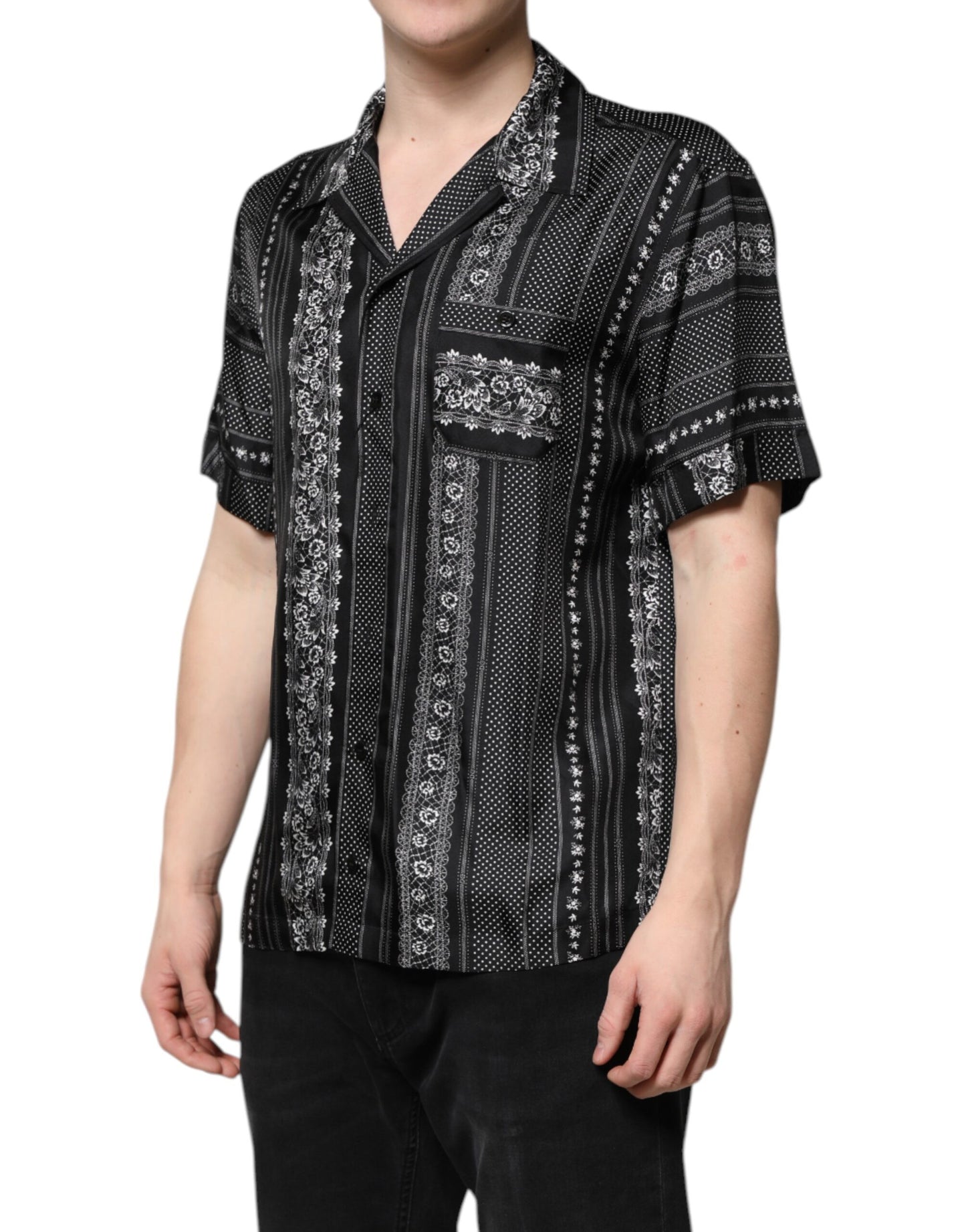Dolce & Gabbana Black Silk Floral Print Short Sleeves Shirt Dolce & Gabbana