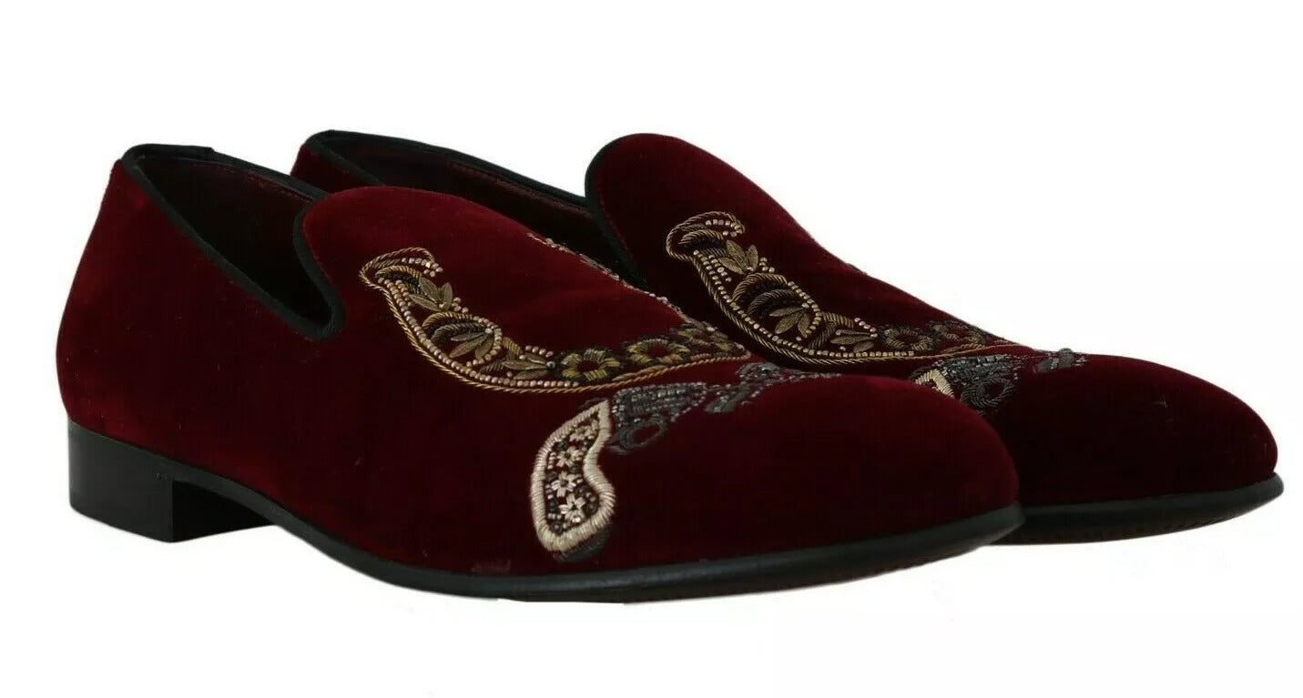 Dolce & Gabbana Bordeaux Velvet Loafers Gun Horseshoe Shoes Dolce & Gabbana