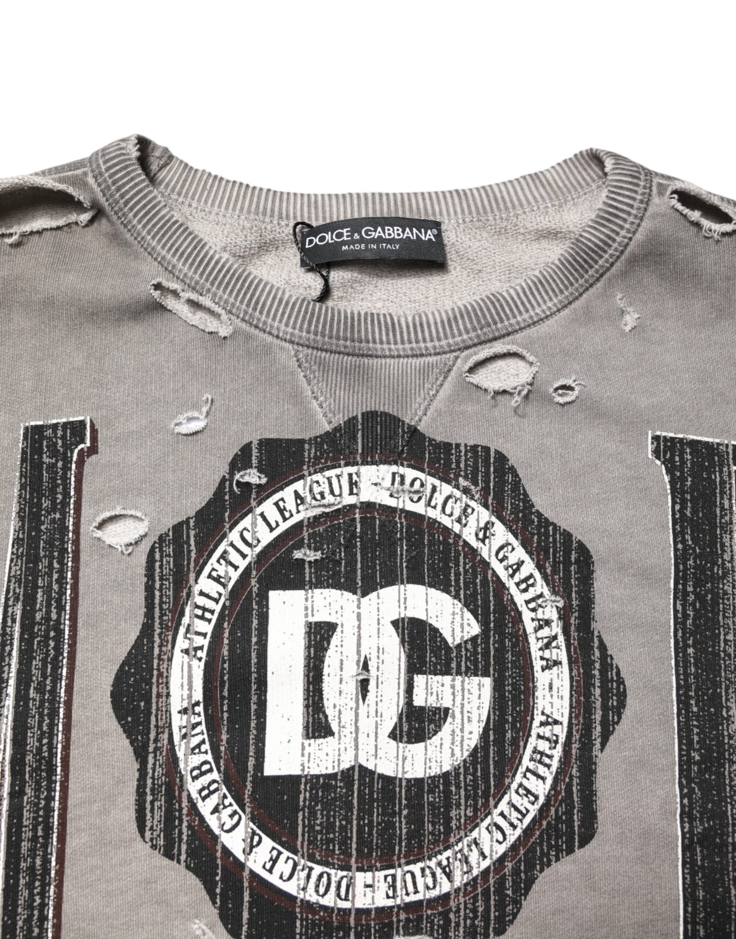 Dolce & Gabbana Gray Logo Print Crew Neck Pullover Sweater Dolce & Gabbana
