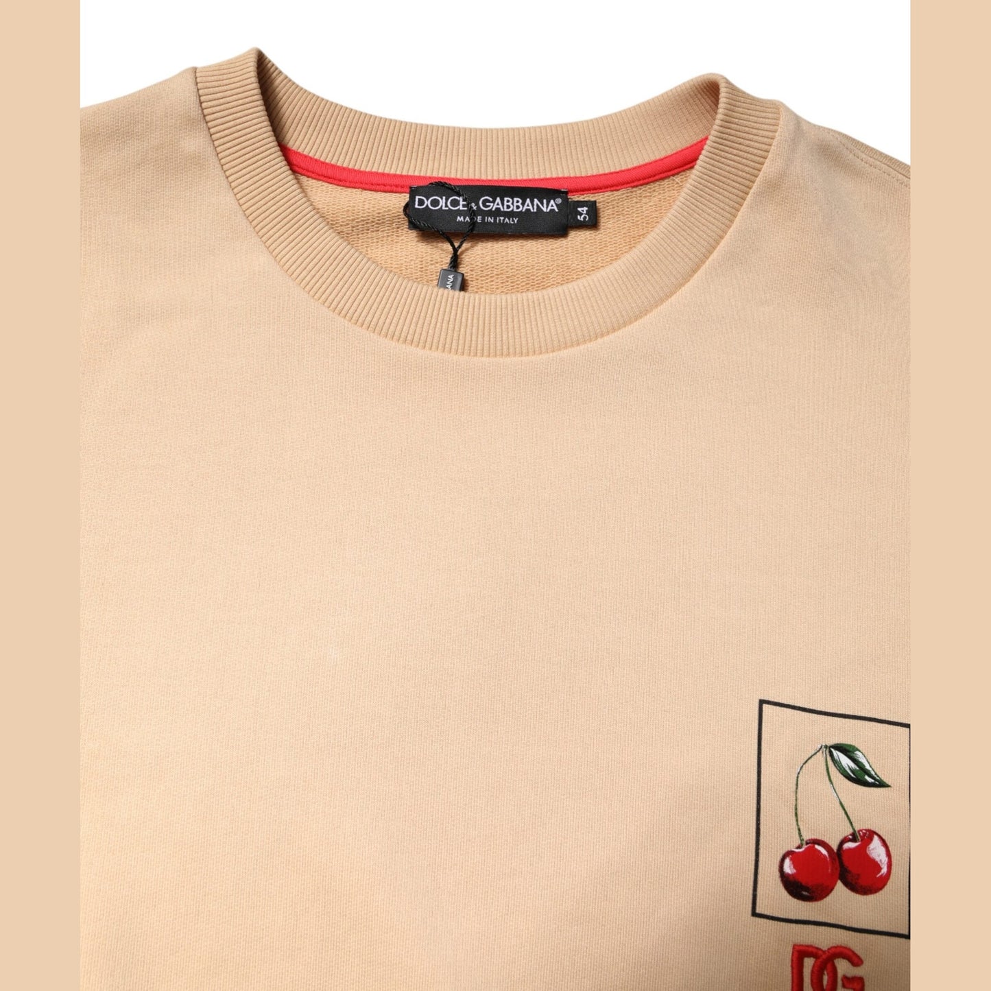 Dolce & Gabbana Beige Cherry Print Crew Neck Pullover Sweater Dolce & Gabbana