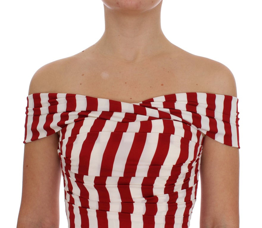 Dolce & Gabbana Red White Silk Stretch Dress Dolce & Gabbana