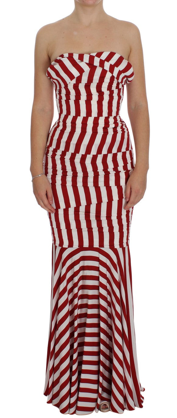 Dolce & Gabbana Red White Silk Stretch Dress Dolce & Gabbana