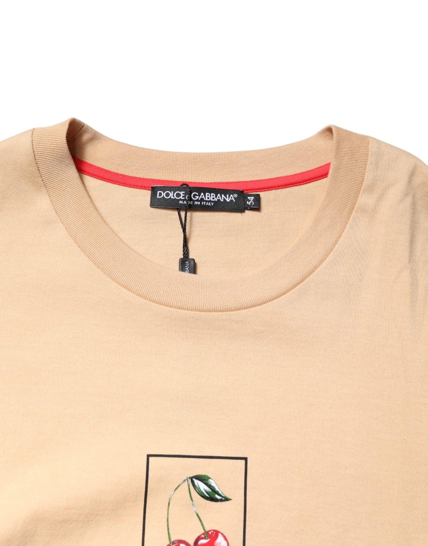 Dolce & Gabbana Beige Cotton Logo Print Crew Neck T-shirt Dolce & Gabbana