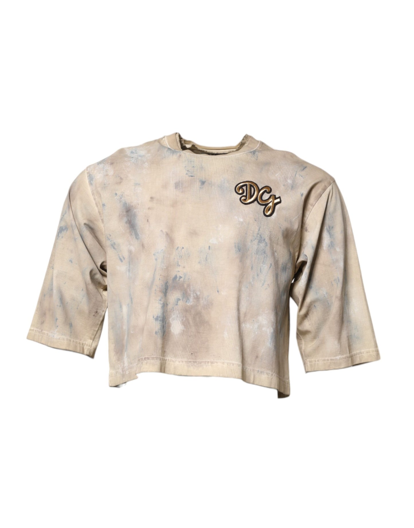 Dolce & Gabbana Beige Tie Dye DG Embroidery Cropped T-shirt Dolce & Gabbana