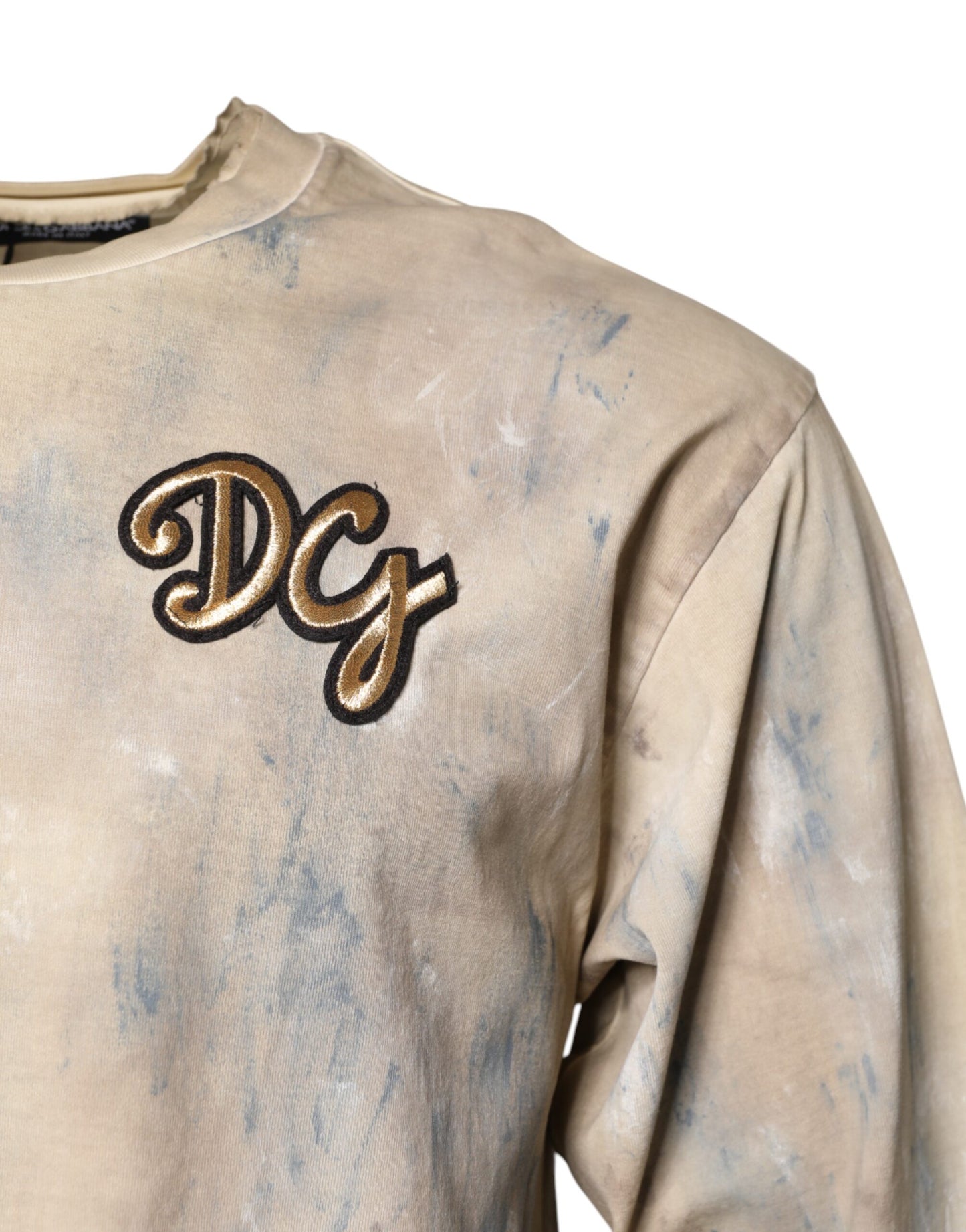 Dolce & Gabbana Beige Tie Dye DG Embroidery Cropped T-shirt Dolce & Gabbana