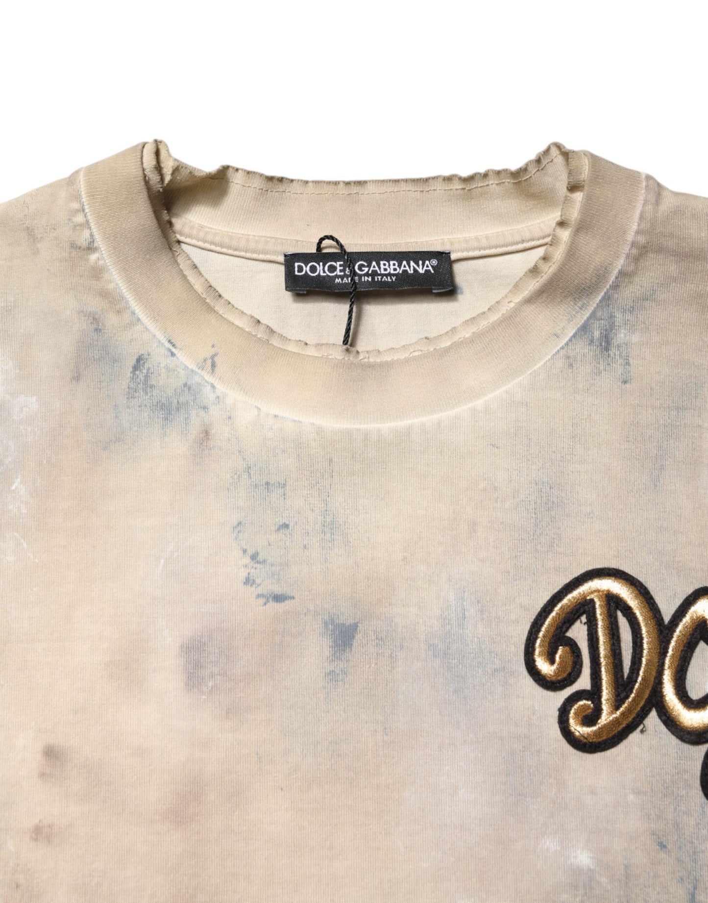 Dolce & Gabbana Beige Tie Dye DG Embroidery Cropped T-shirt Dolce & Gabbana