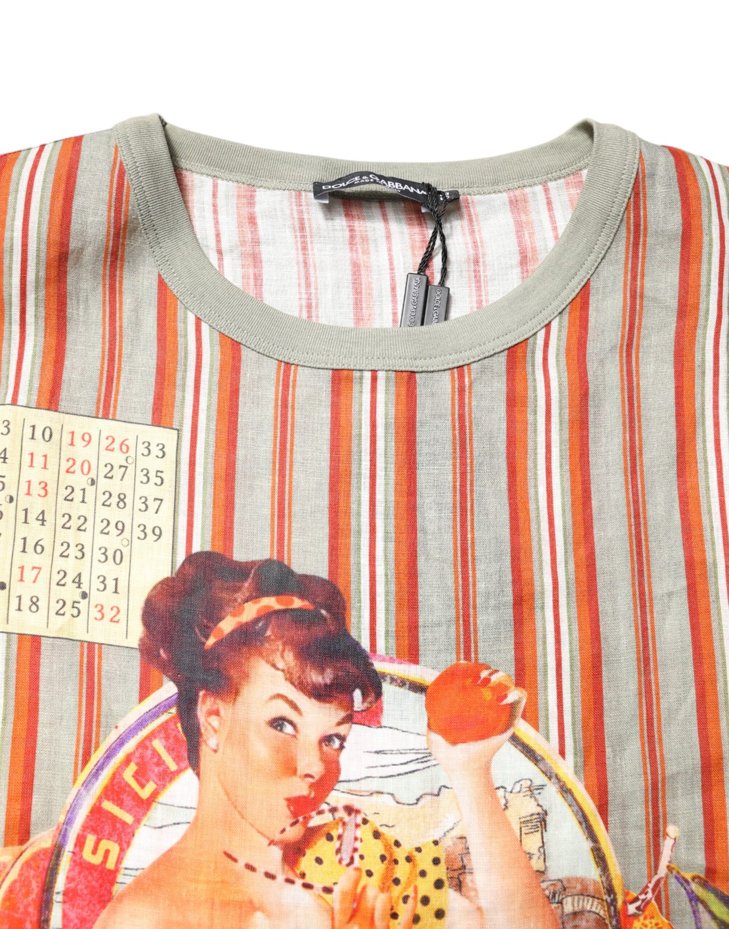 Dolce & Gabbana Multicolor Striped Graphic Linen Round Neck T-shirt Dolce & Gabbana