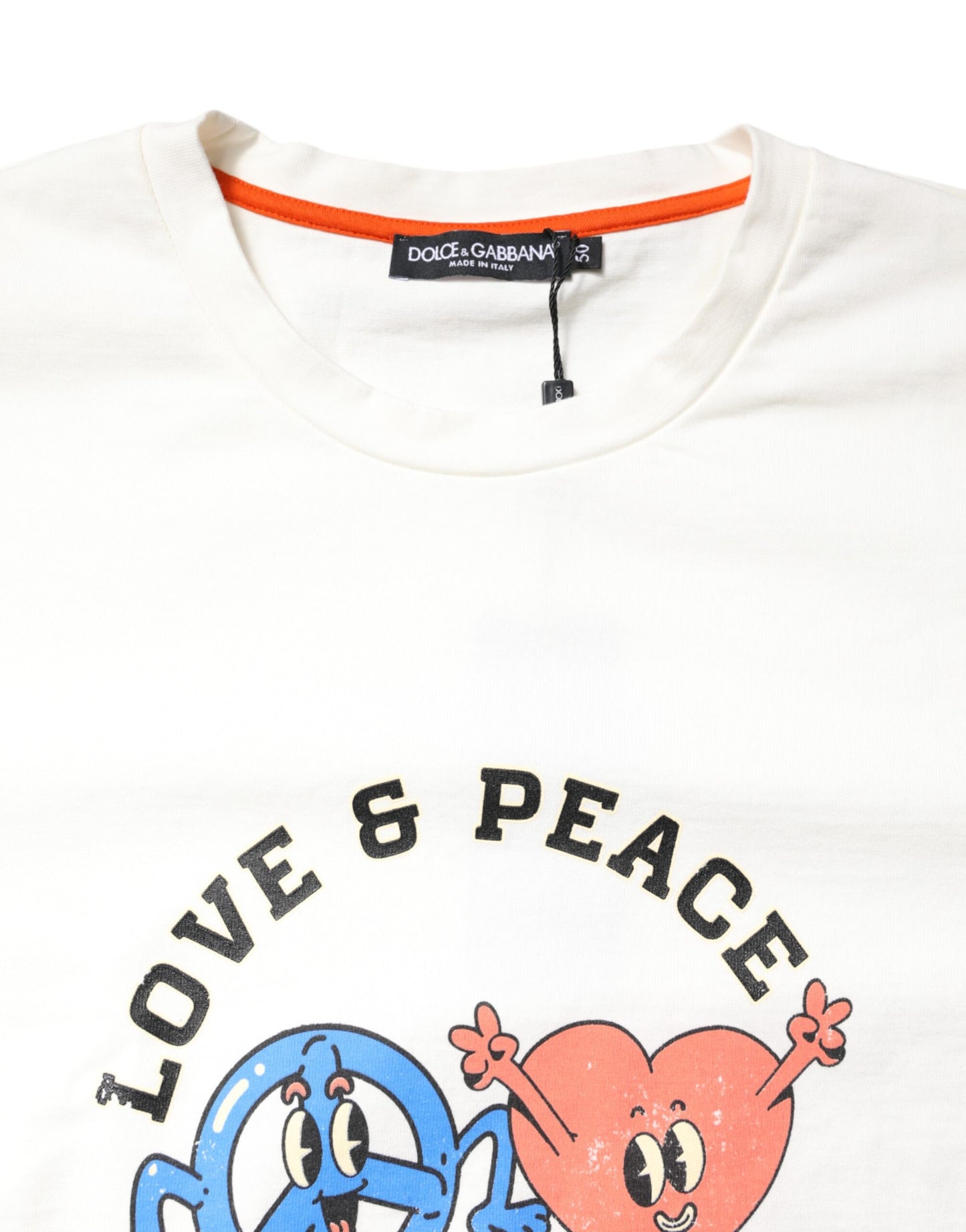 Dolce & Gabbana White LOVE & PEACE Print Crew Neck T-shirt Dolce & Gabbana