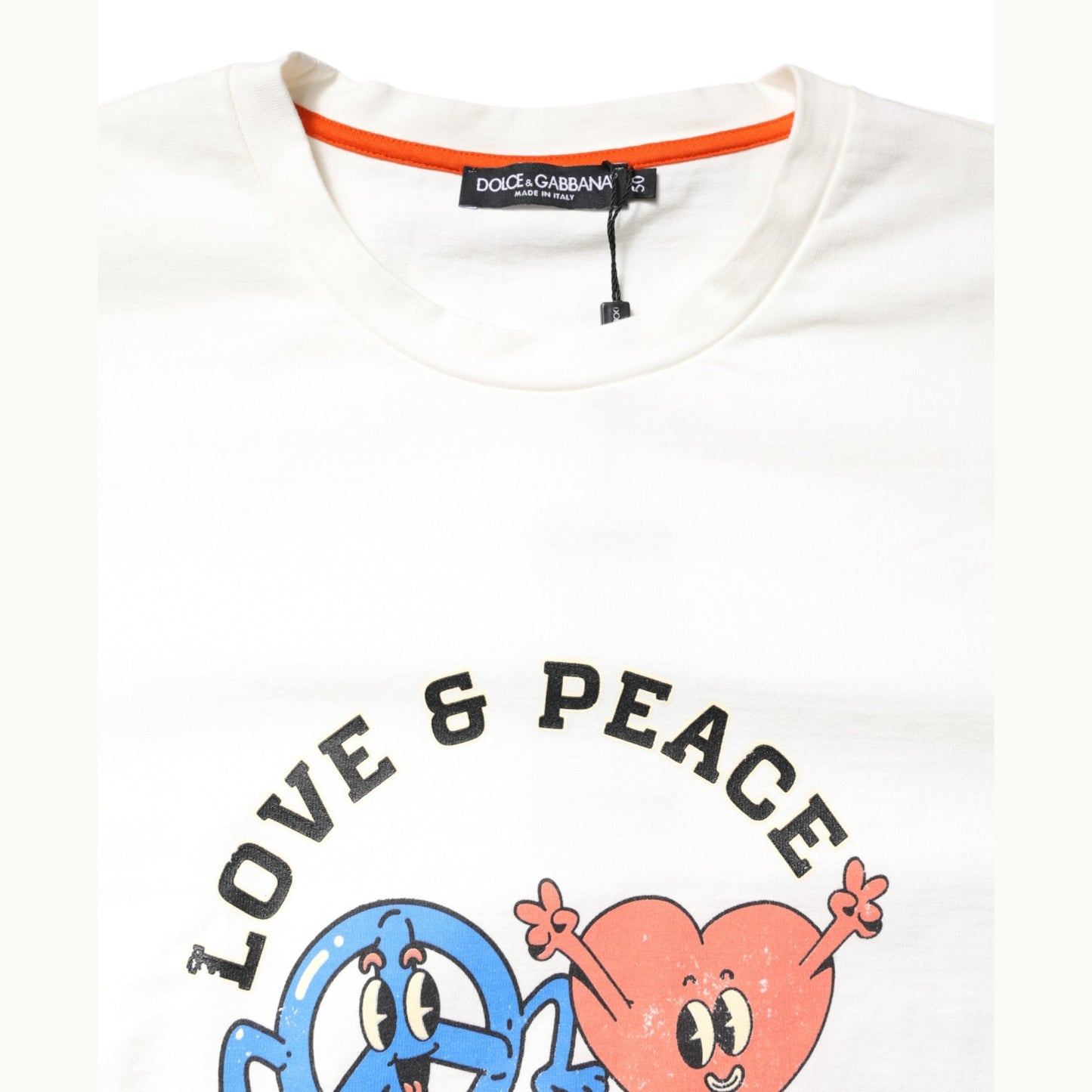 Dolce & Gabbana White LOVE & PEACE Print Crew Neck T-shirt